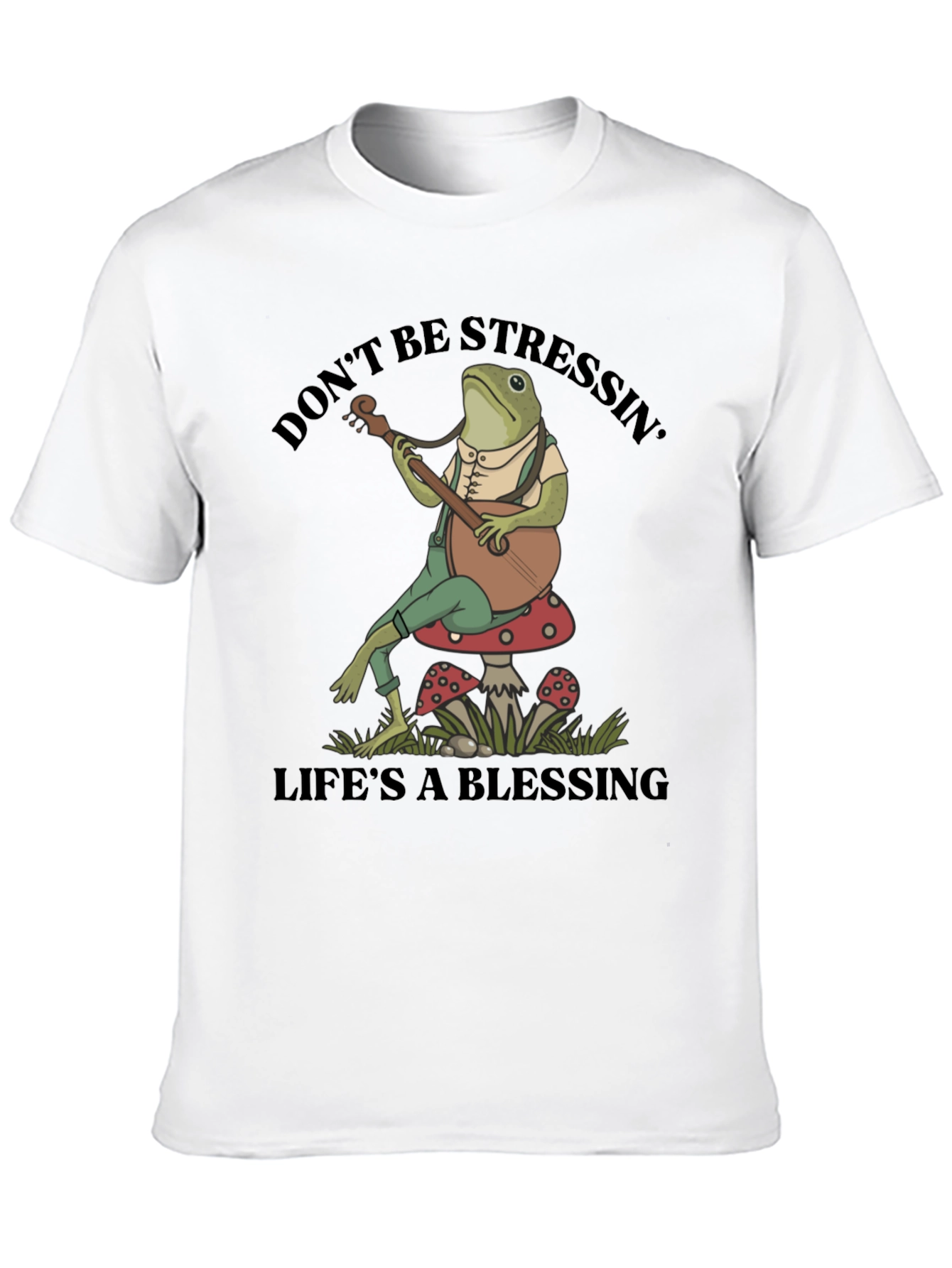 Black Relaxed Frog T-Shirt: Don't Stress, Life's a Blessing view 10