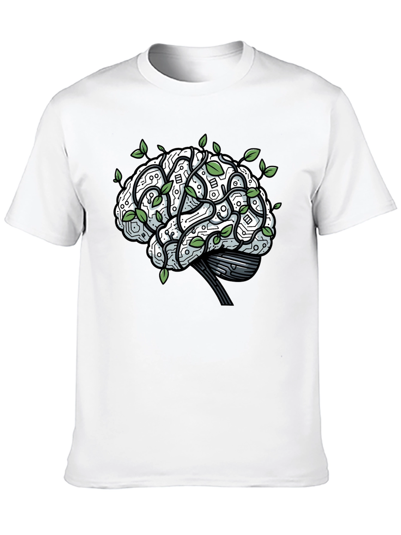 Black Brain Circuitry & Leaves Graphic T-Shirt view 10