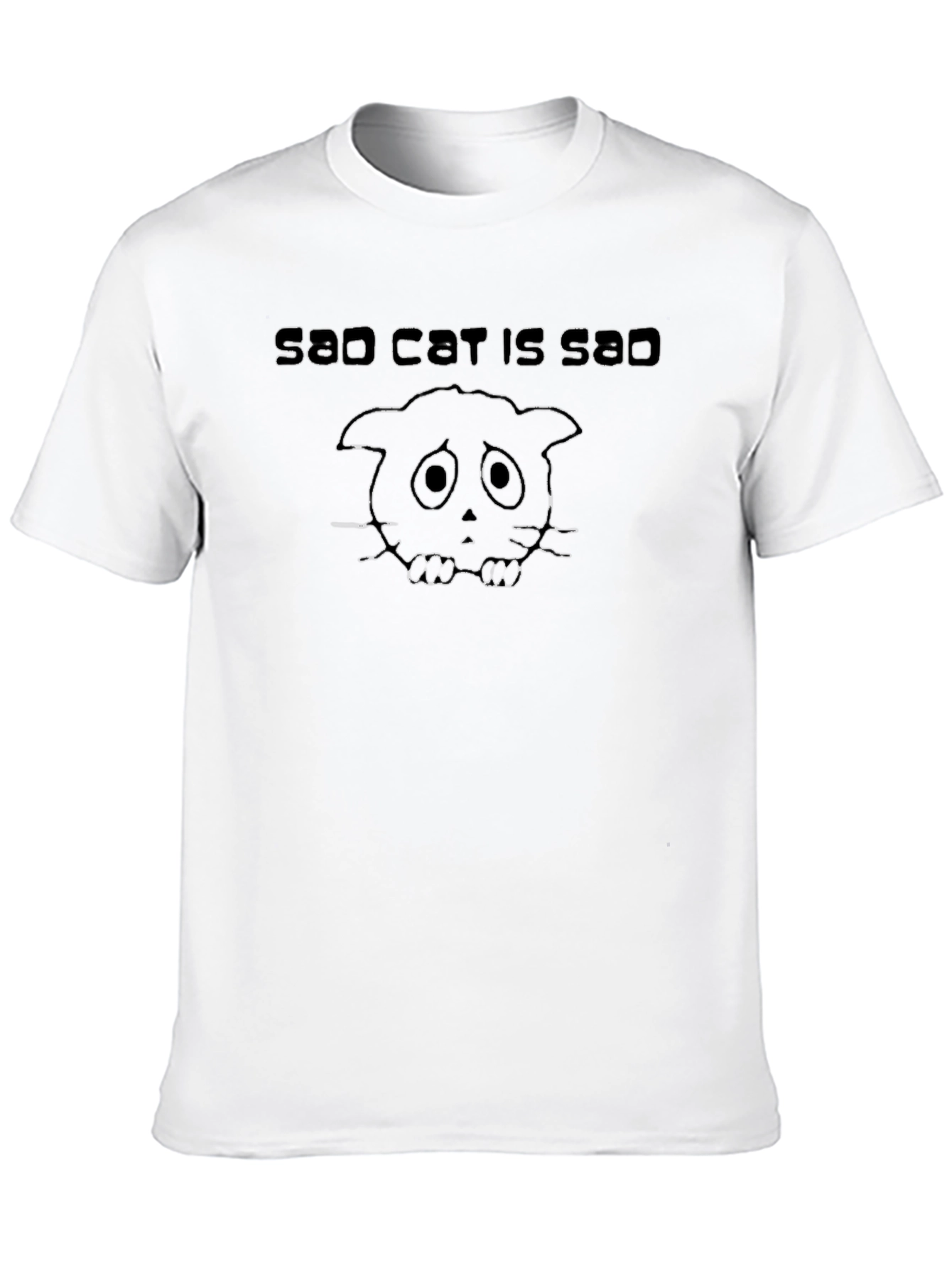 Black Sad Cat T-Shirt - Unisex Black Graphic Tee view 10