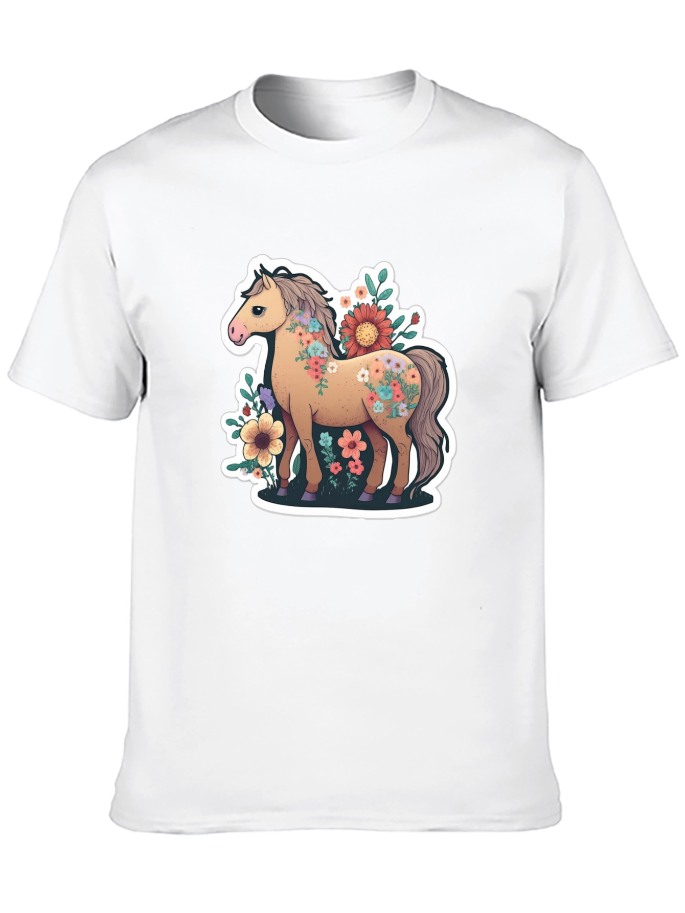 Black Floral Horse Tee - Stylish Graphic T-Shirt view 10
