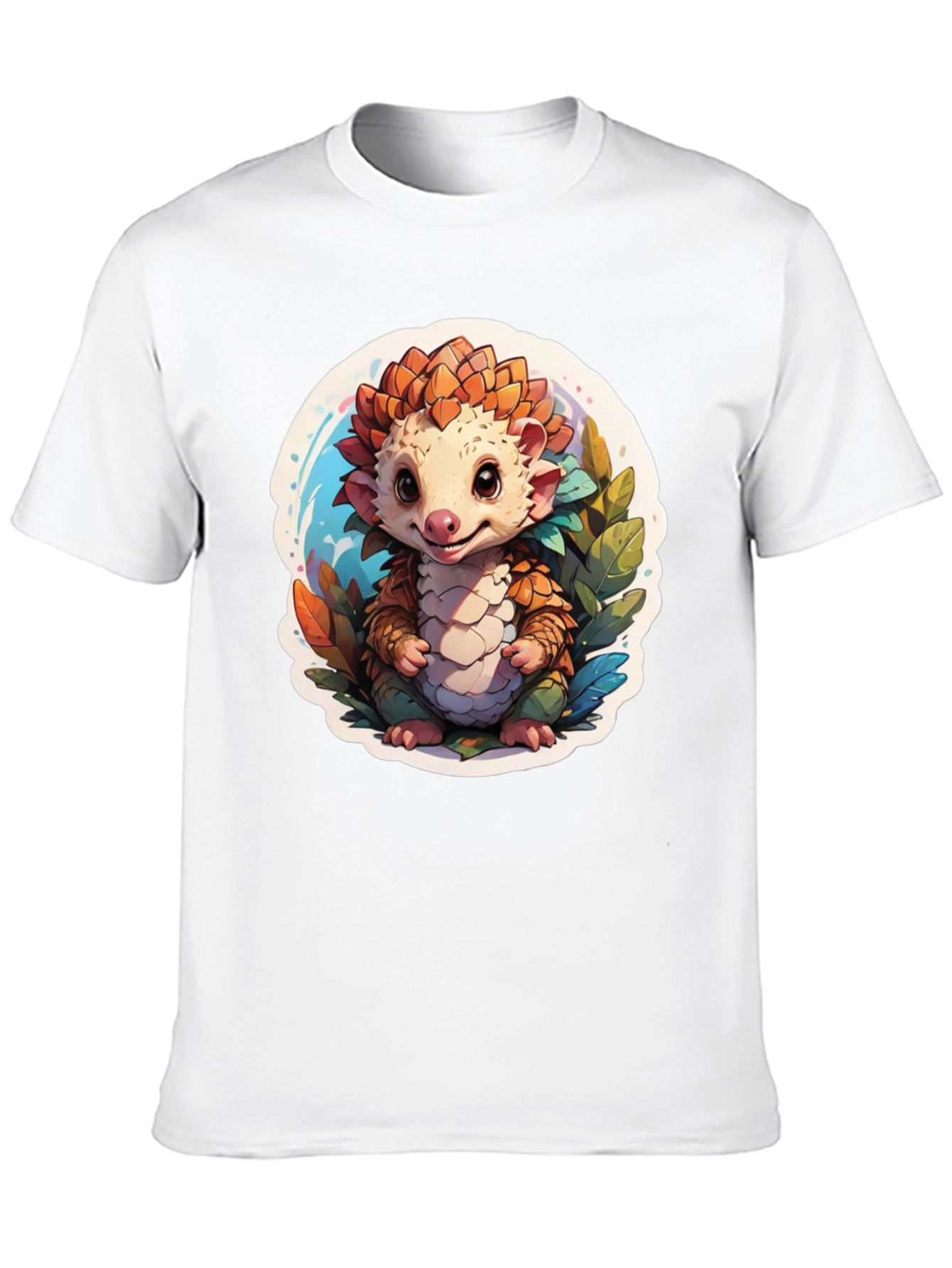 Black Cute Pangolin T-Shirt - Black Cotton Tee view 10