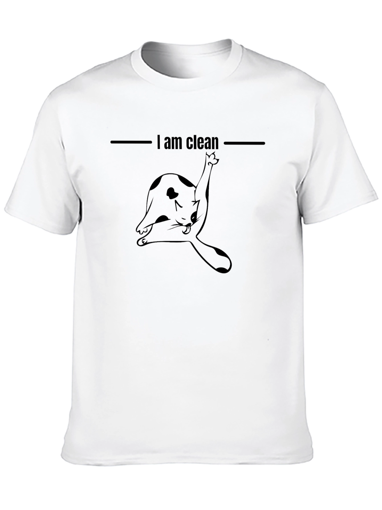 Black Funny Cat Licking Black T-Shirt - I am Clean view 10