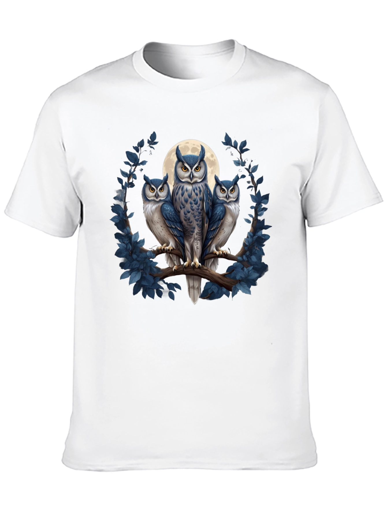 Black Owl Trio Graphic Tee - Moonlit Birds on Branch T-Shirt view 10