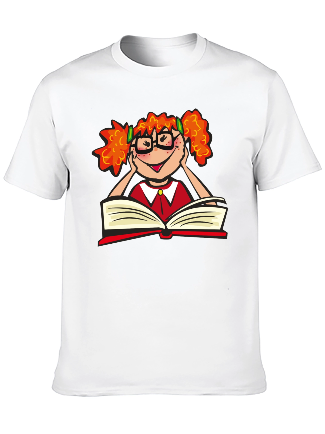 Black Nerdy Girl Reading T-Shirt - Black Cotton Tee view 10