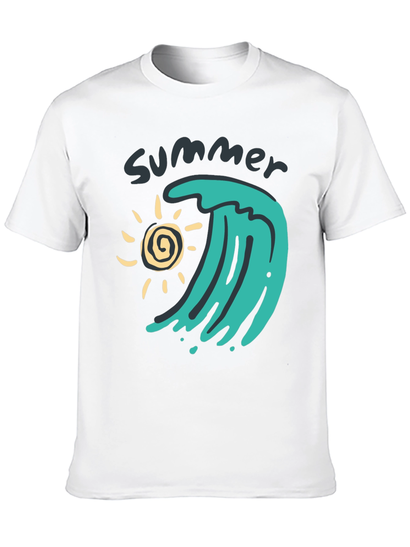 Black Summer Wave Graphic Tee - Black Cotton T-Shirt view 10