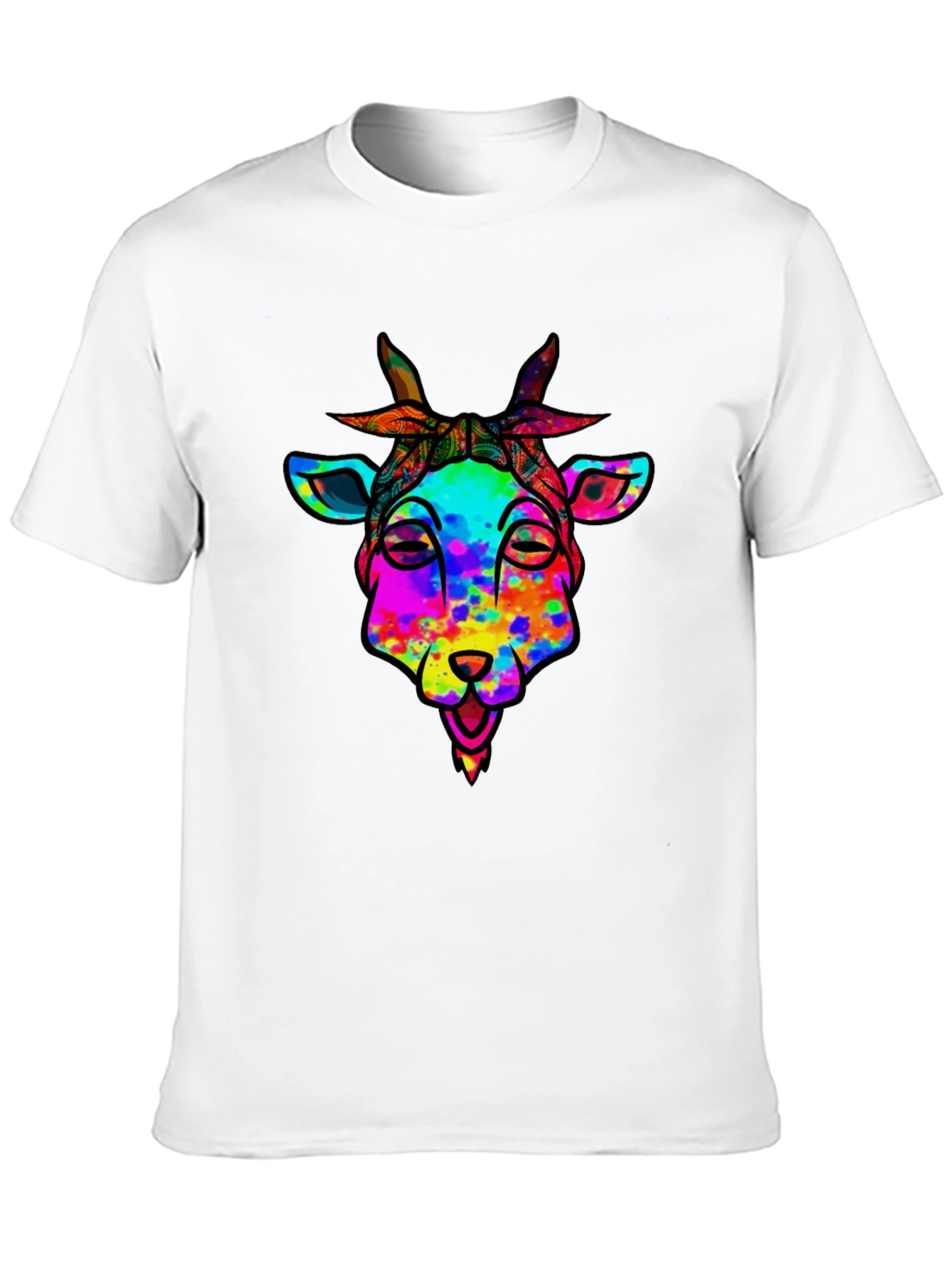 Black Colorful Goat Graphic Tee - Black Cotton Blend view 10