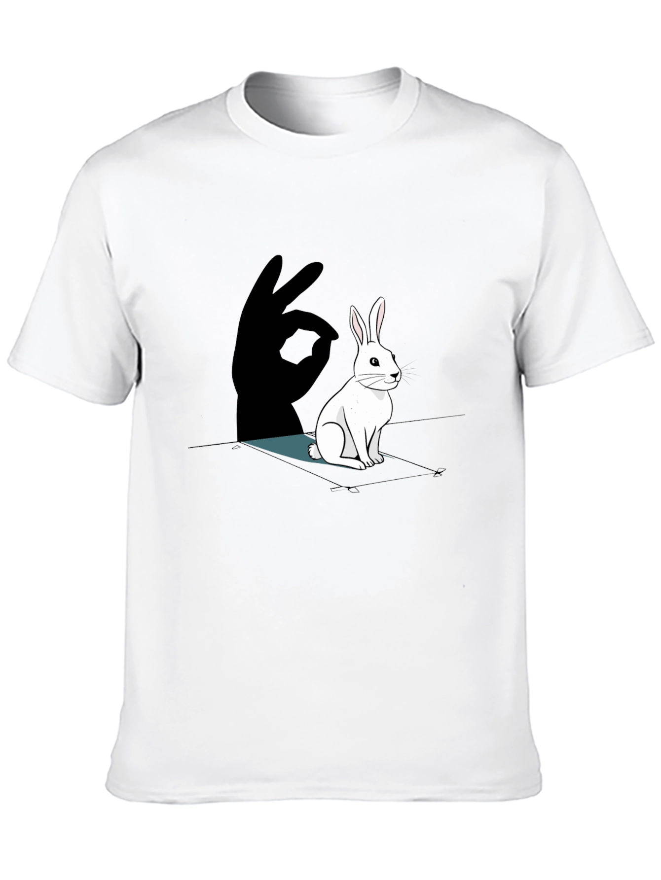 Black Rabbit Shadow Hand T-Shirt - Black Cotton Tee view 10