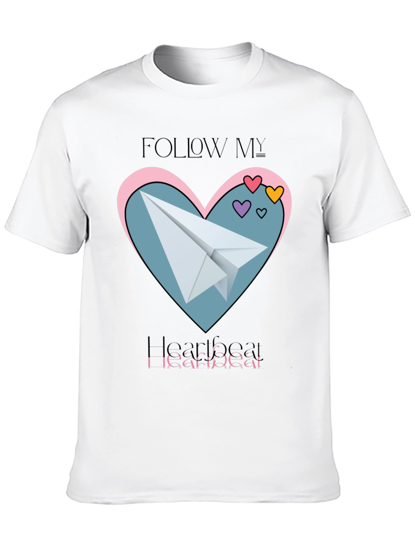 Black Follow My Heartbeat T-Shirt: Paper Airplane Love Design view 10