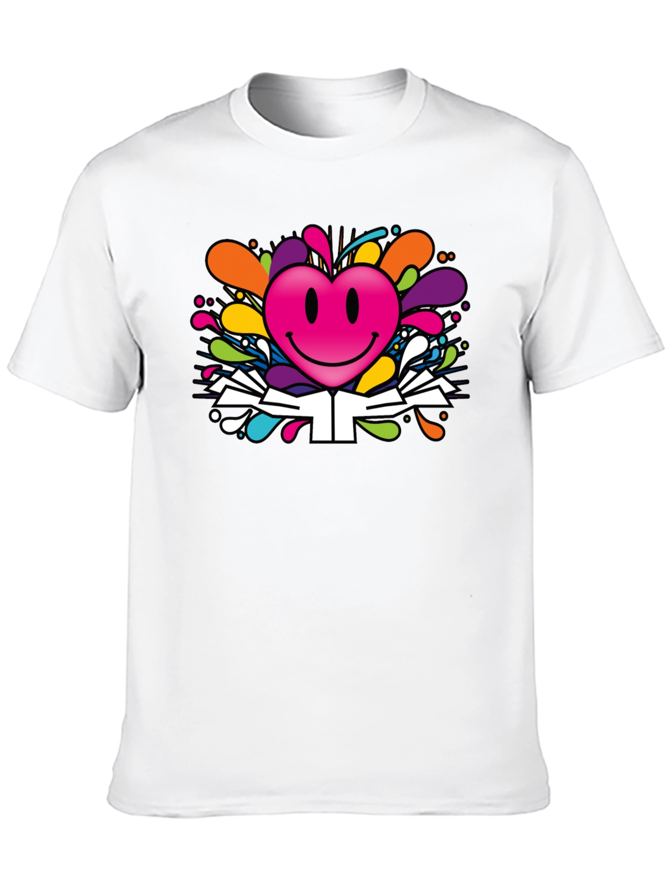 Black Smiley Heart Graphic Tee - Colorful Fun Design view 10