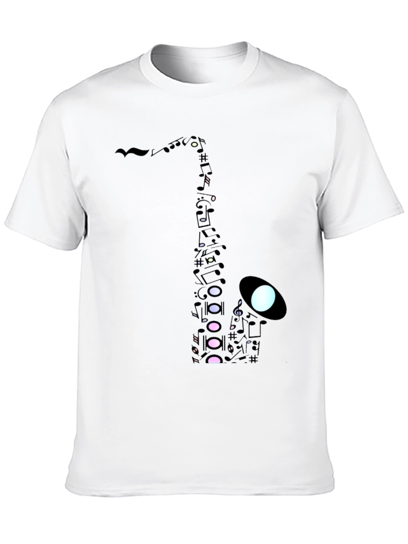 Black Saxophone Music Note Graphic Tee - Black Cotton Casual view 10