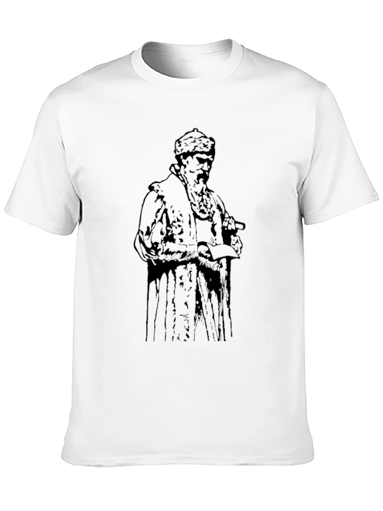 Black Men's Black T-shirt with Vintage Figure Print view 10