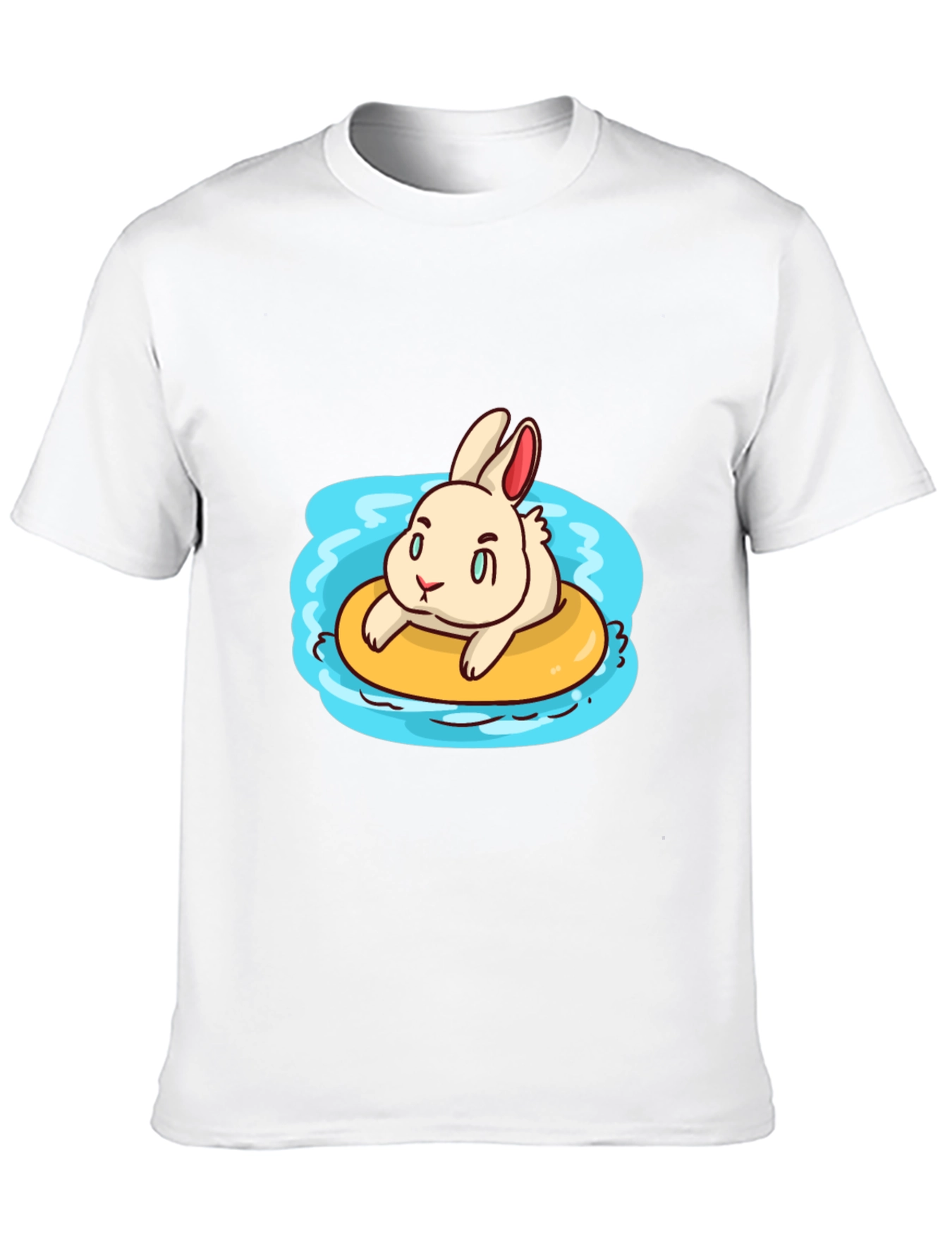 Black Cartoon Bunny on Float Black T-Shirt view 10