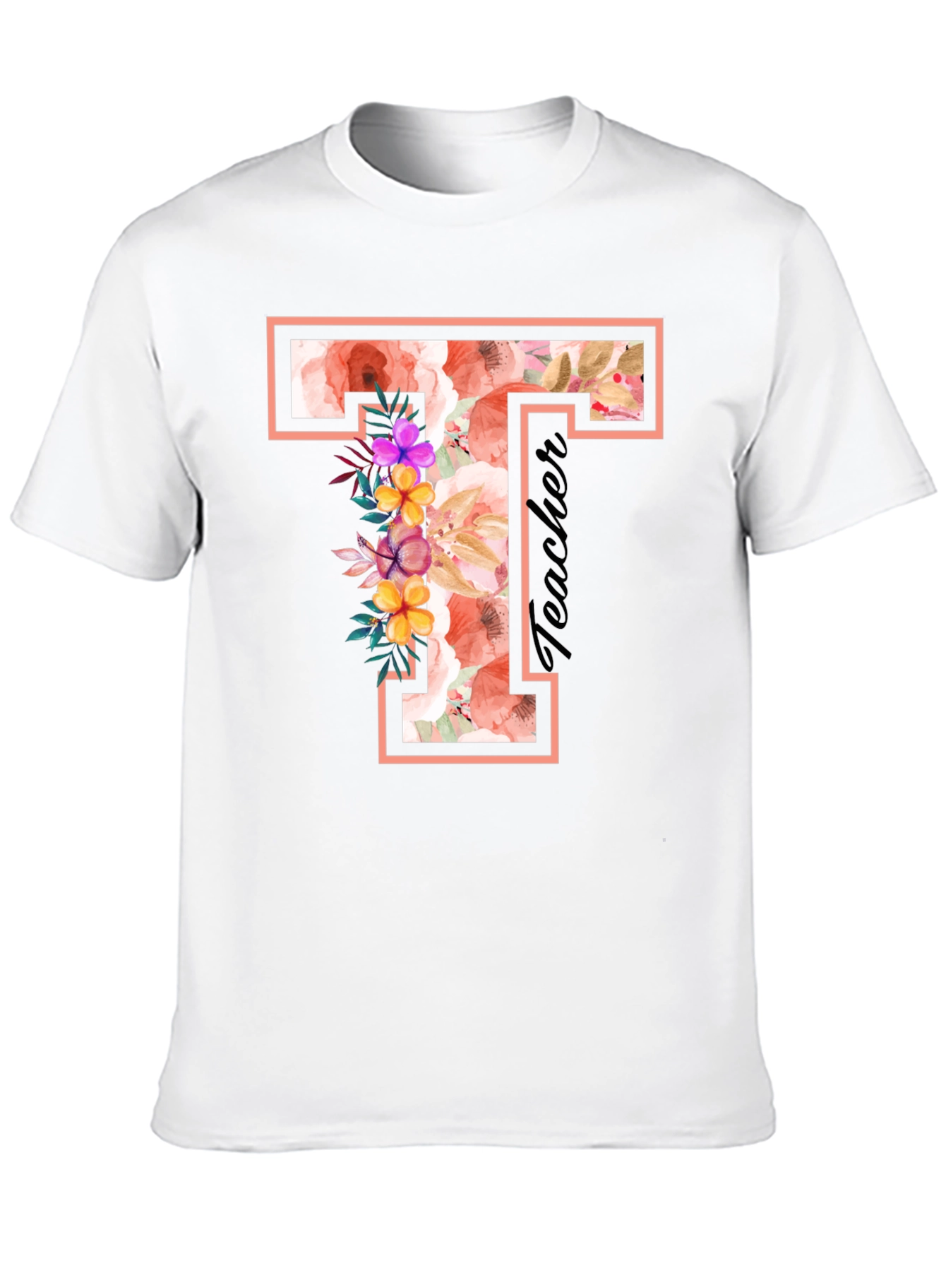 Black Floral T Teacher T-Shirt view 10