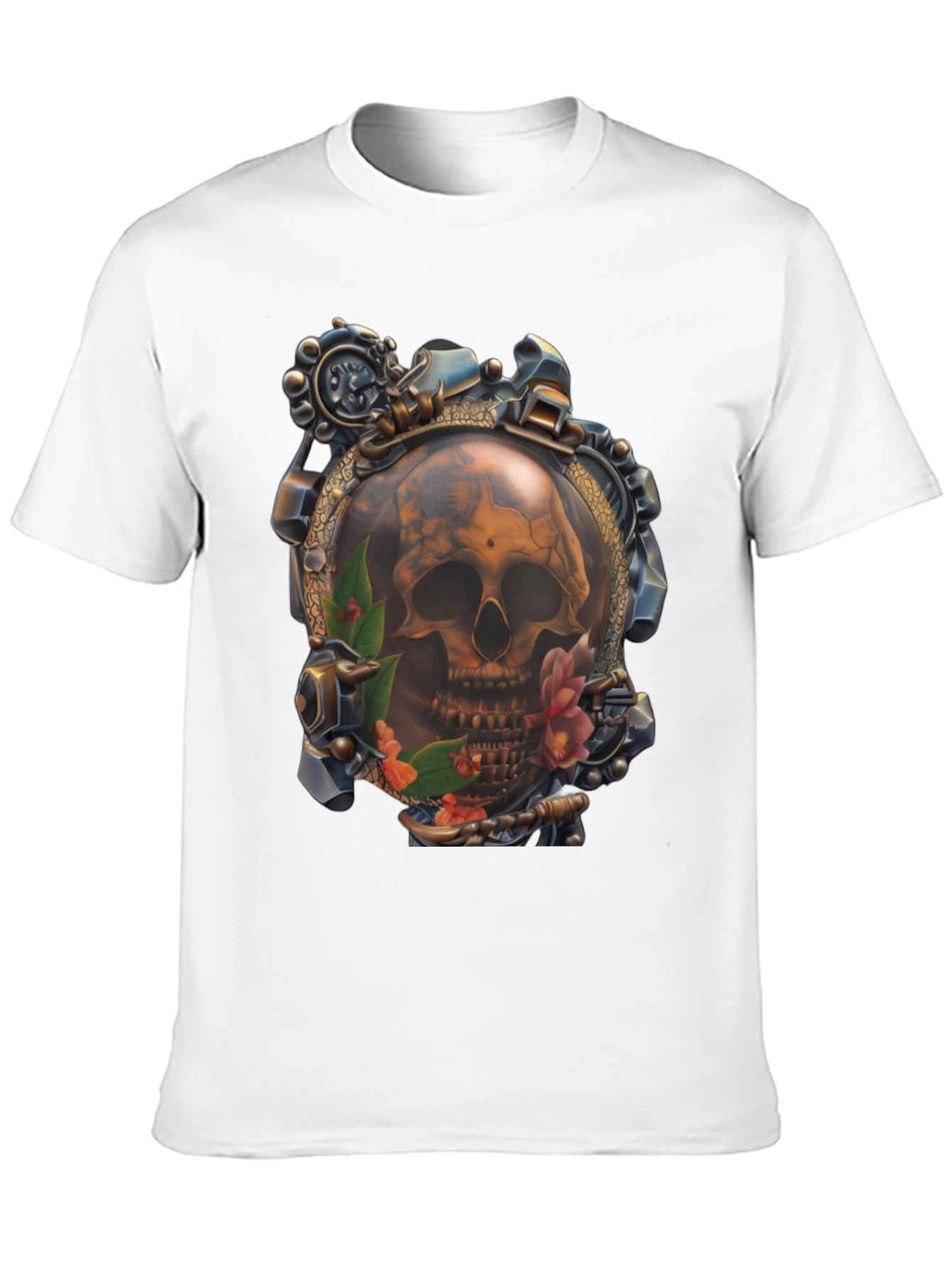 Black Steampunk Skull Graphic T-Shirt view 10