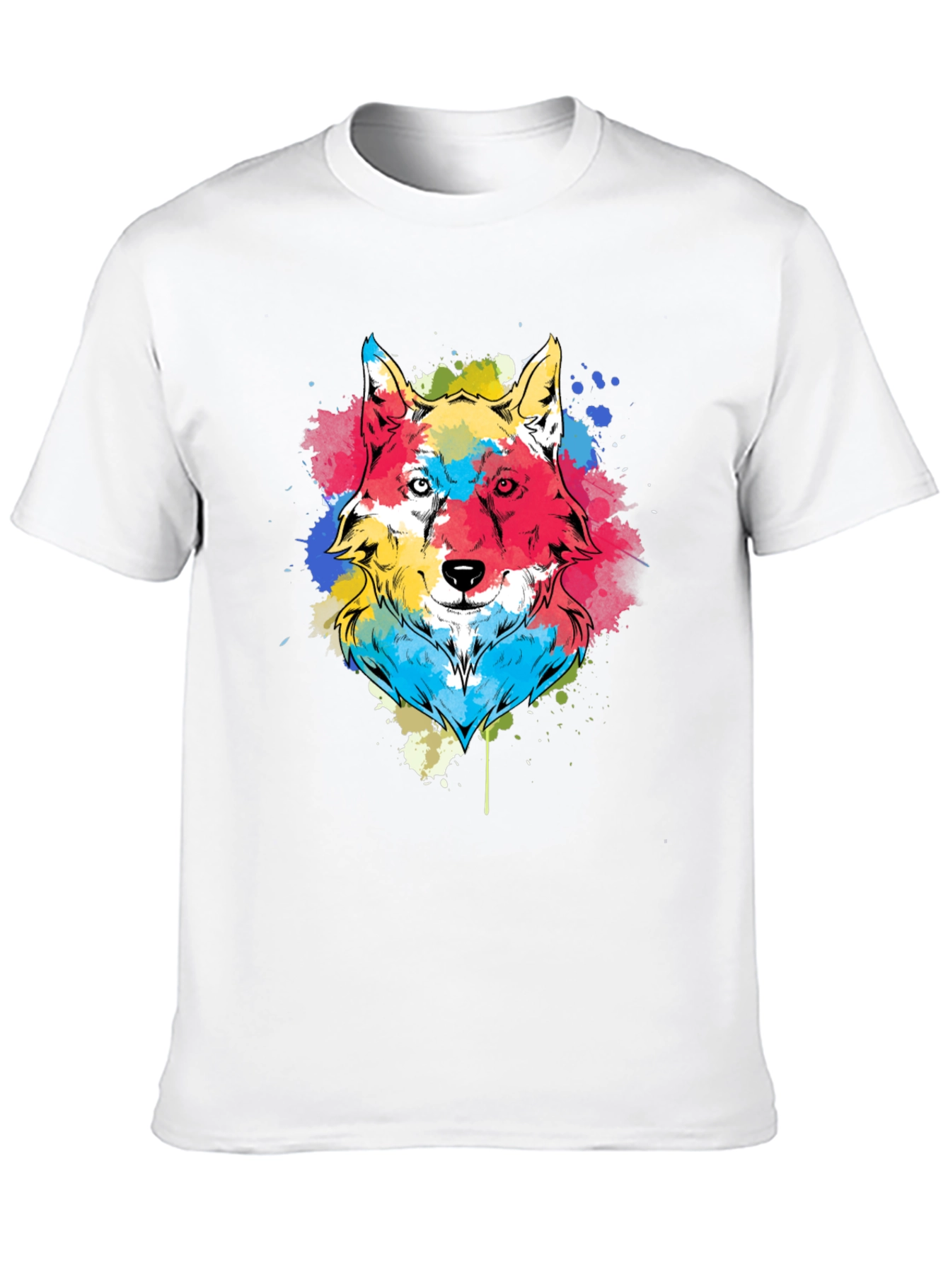 Black Colorful Wolf Graphic Tee - Black Cotton Blend view 10