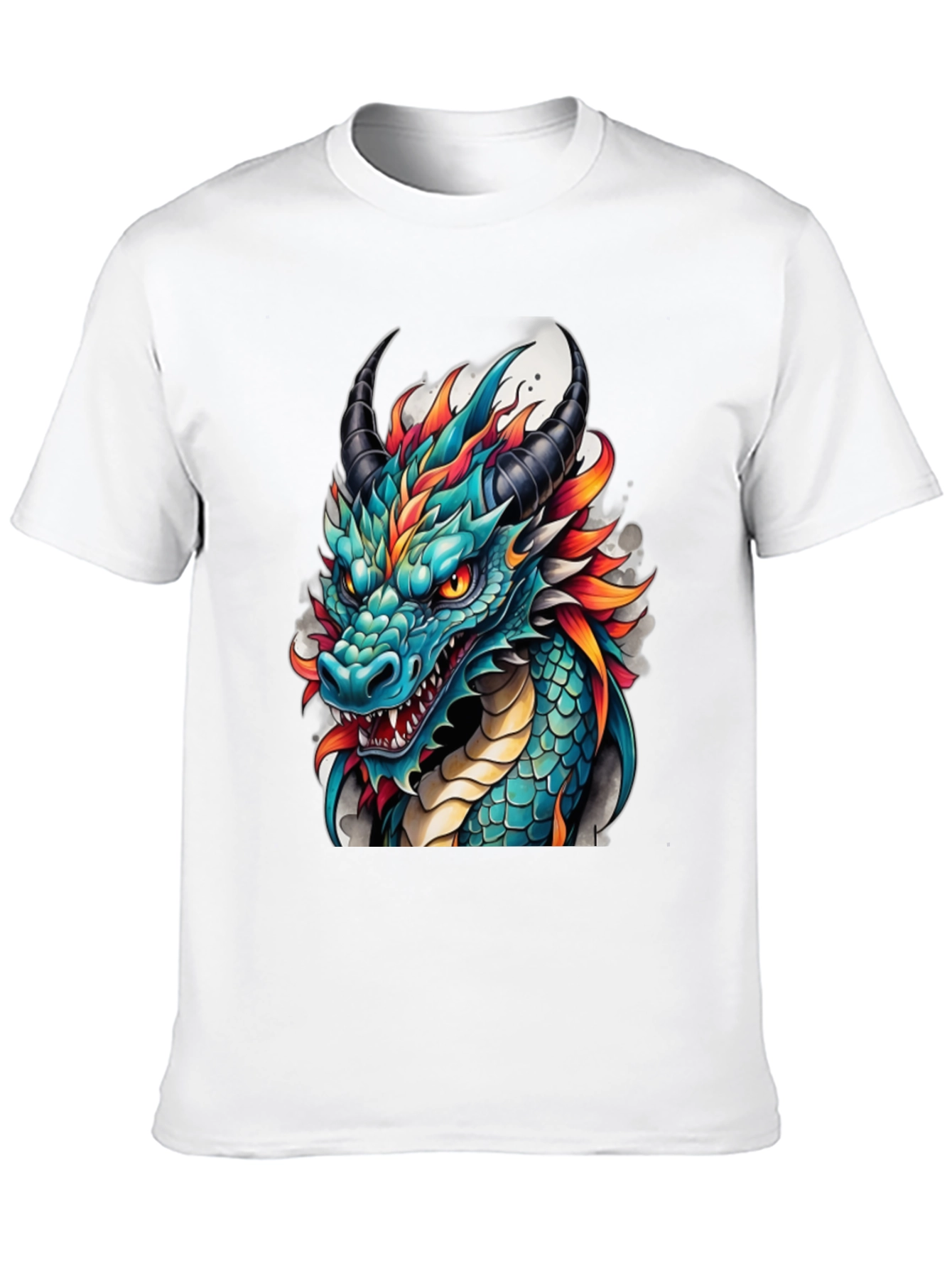 Black Dragon T-Shirt - Teal & Orange Graphic Tee view 10