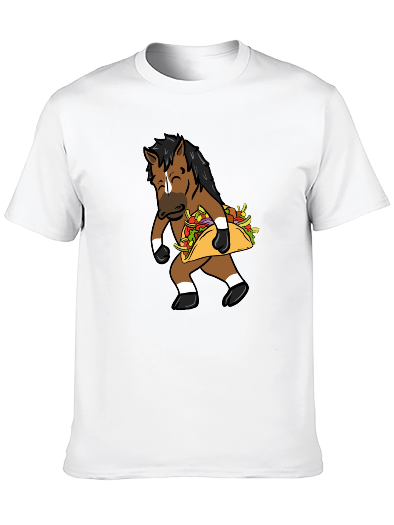 Black Funny Horse Taco Graphic Tee - Black Cotton T-Shirt view 10