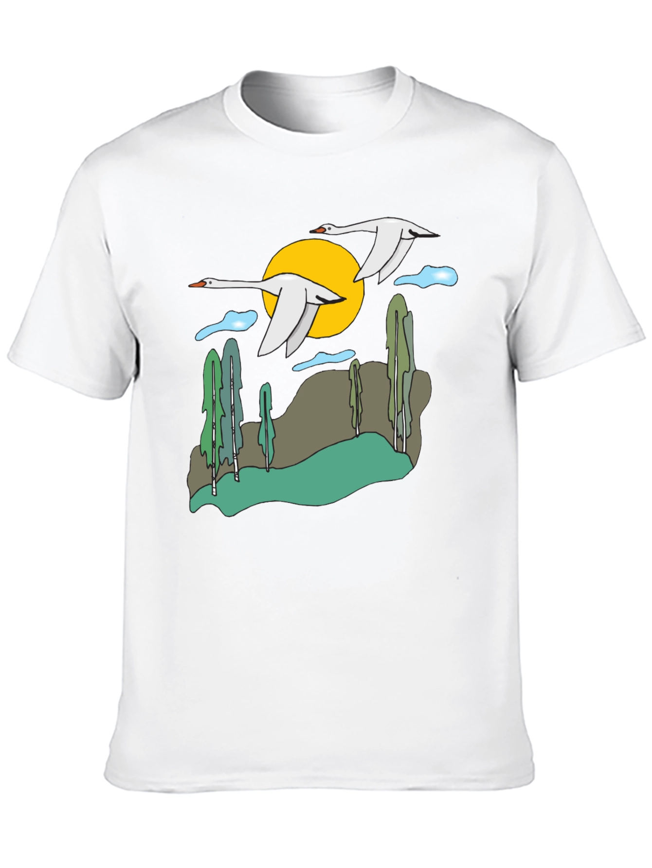 Black Nature Swans Graphic T-Shirt - Black Cotton Blend view 10