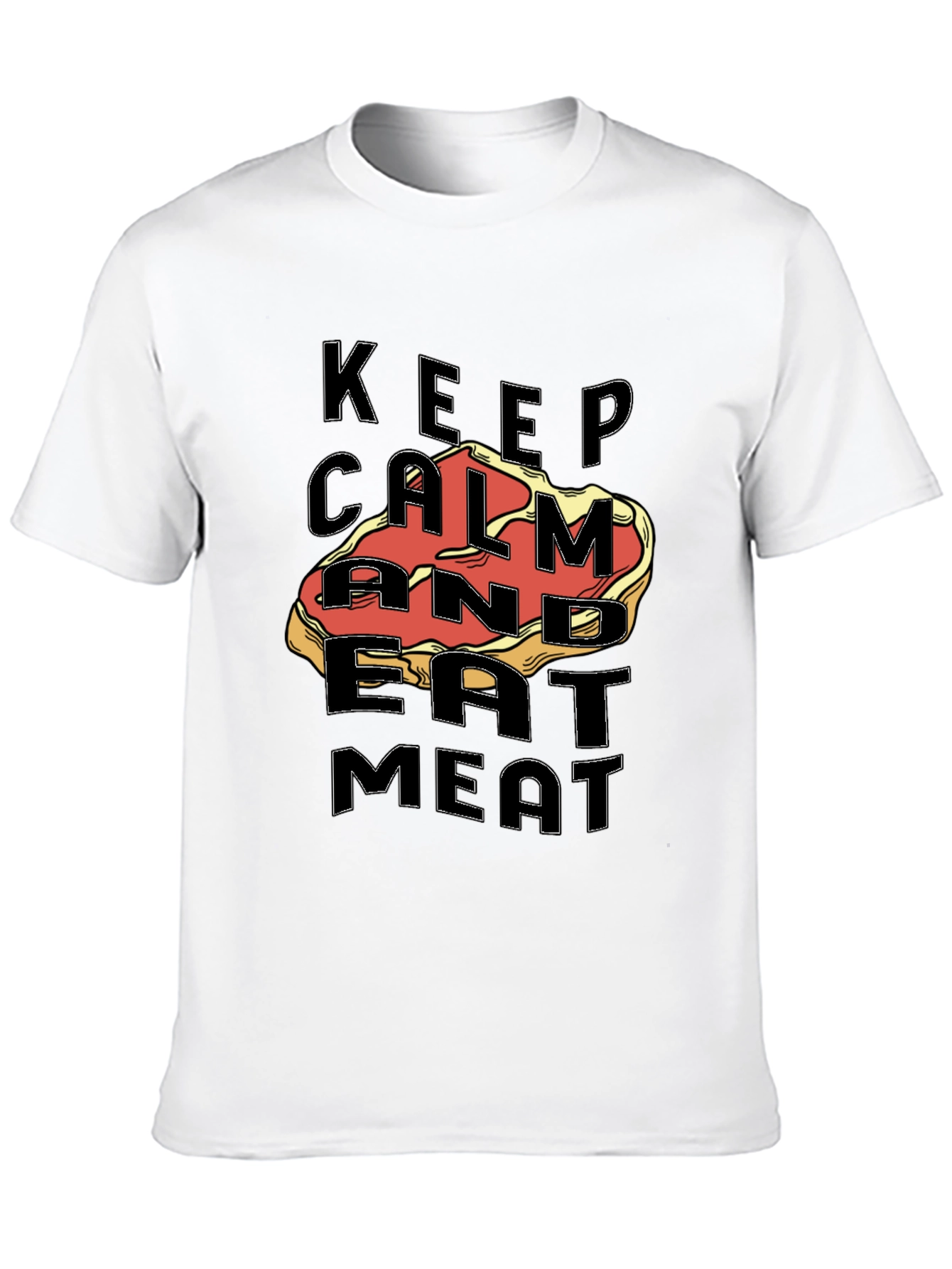 Black Keep Calm & Eat Meat Graphic Tee - Premium Black T-Shirt view 10