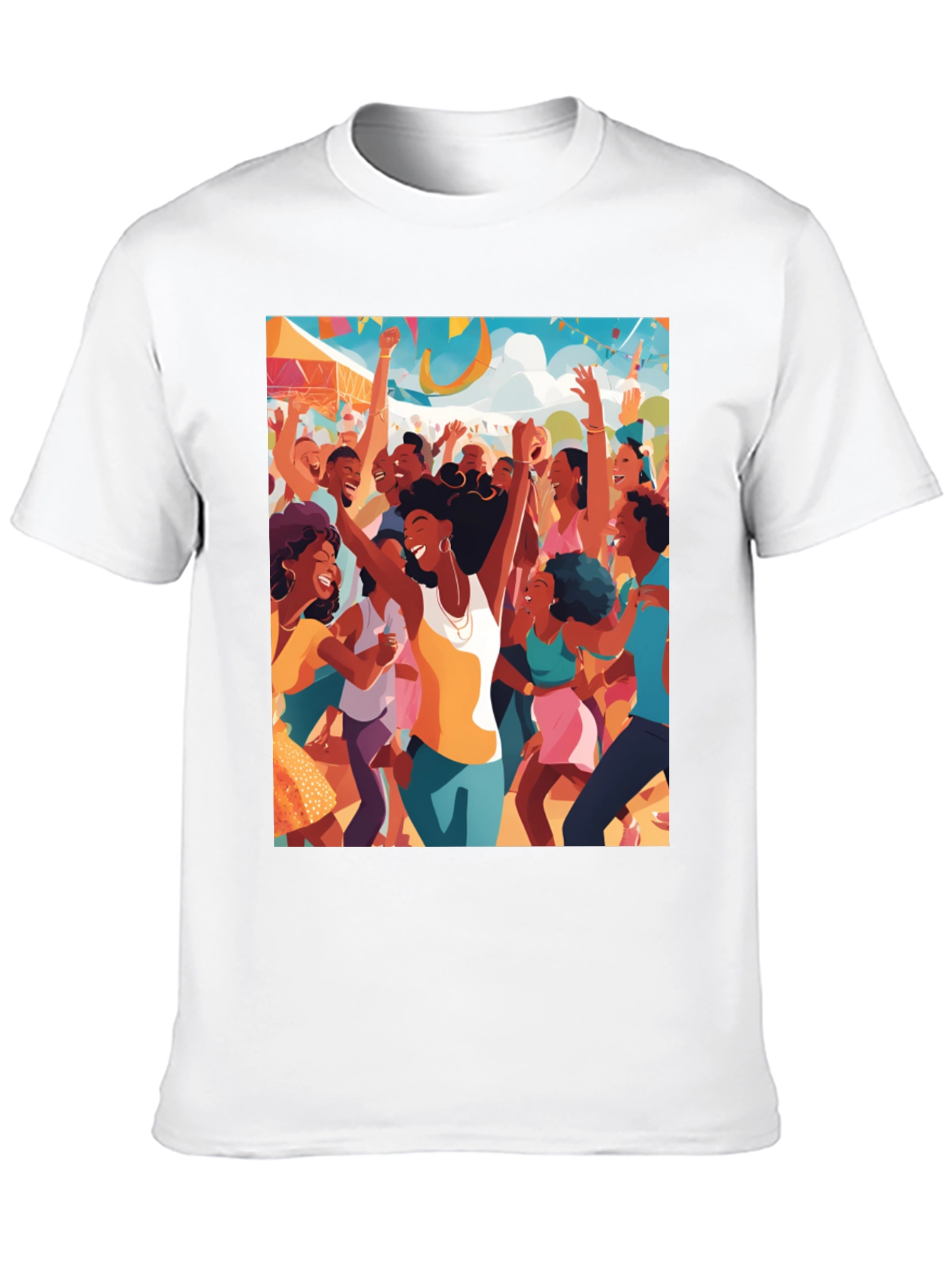 Black Festive Crowd Graphic Tee - Black Cotton Comfort view 10