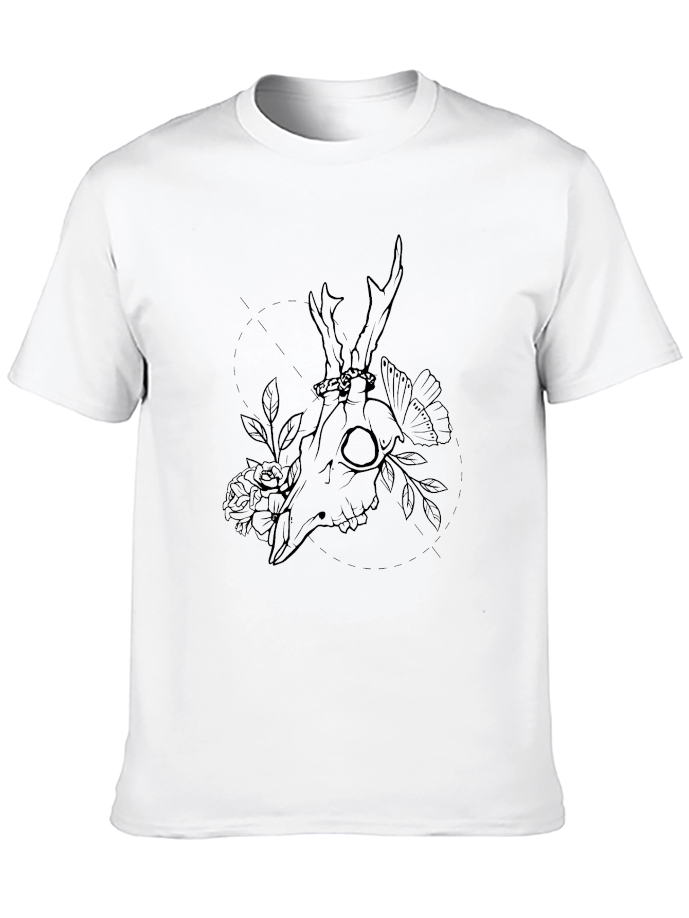 Black Deer Skull Floral Graphic Tee - Black Cotton view 10
