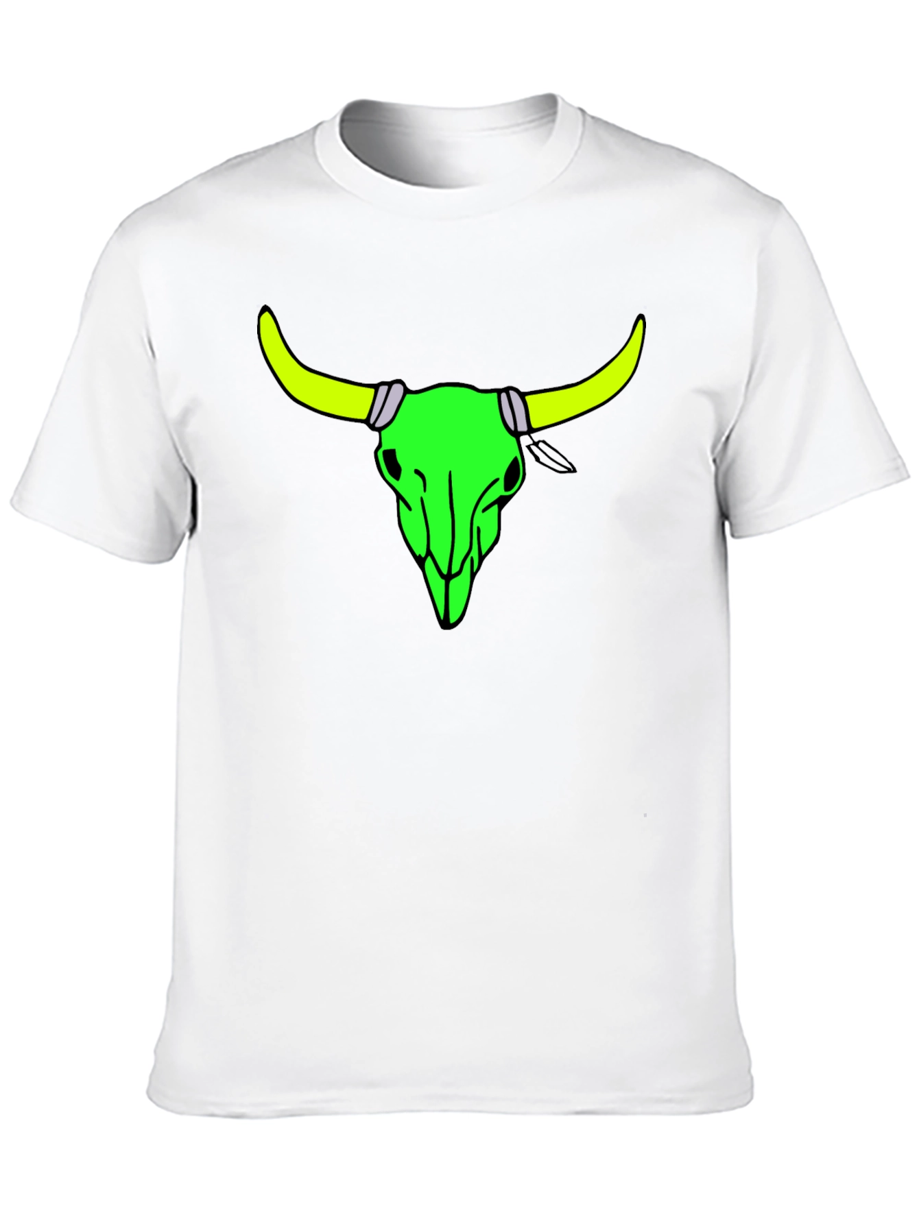 Black Neon Bull Skull Graphic Tee - Bold Black Cotton Shirt view 10