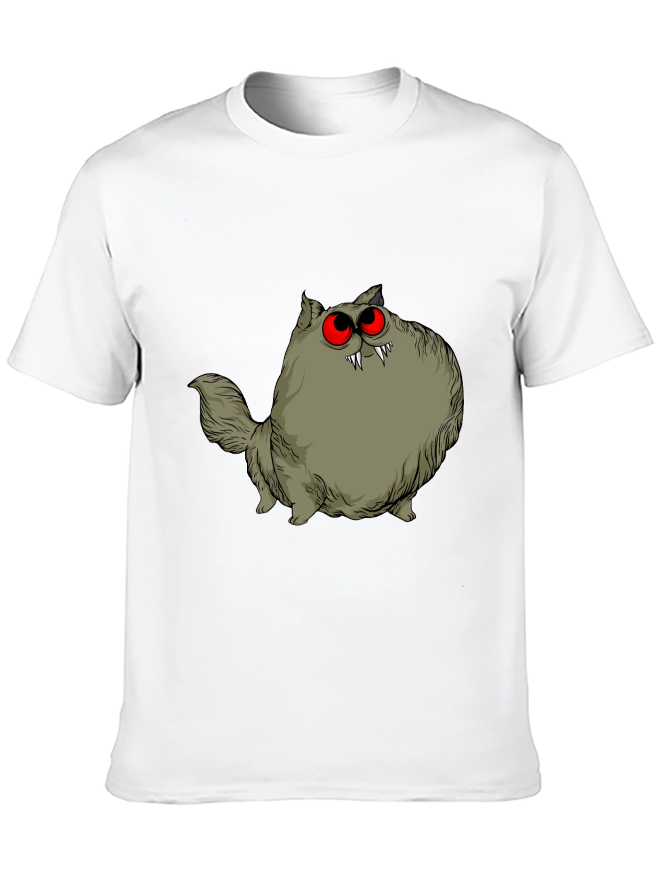 Black Creepy Cat Graphic Tee - Red Eyes, Fangs, Unique view 10