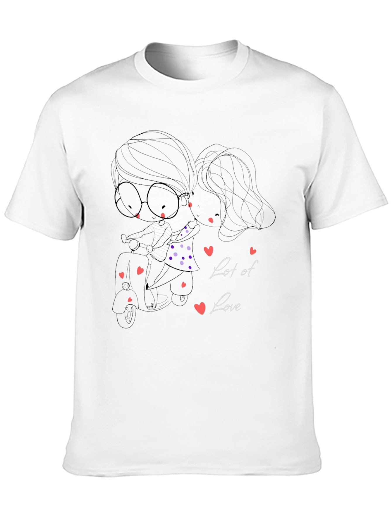 Black Cute Cartoon Couple Scooter Ride Black T-Shirt view 10