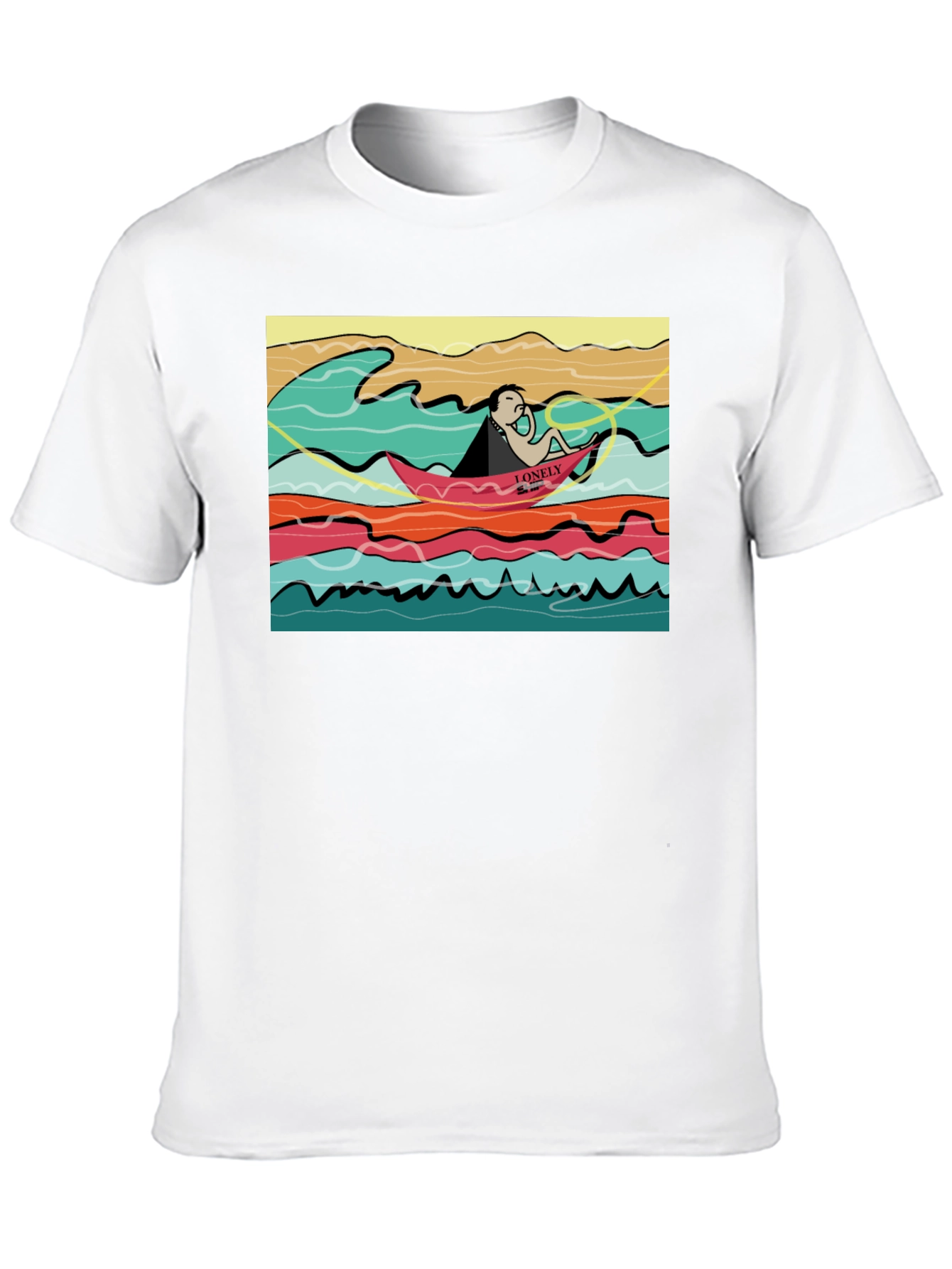 Black Lonely Boat Graphic Tee - Black Cotton T-Shirt view 10