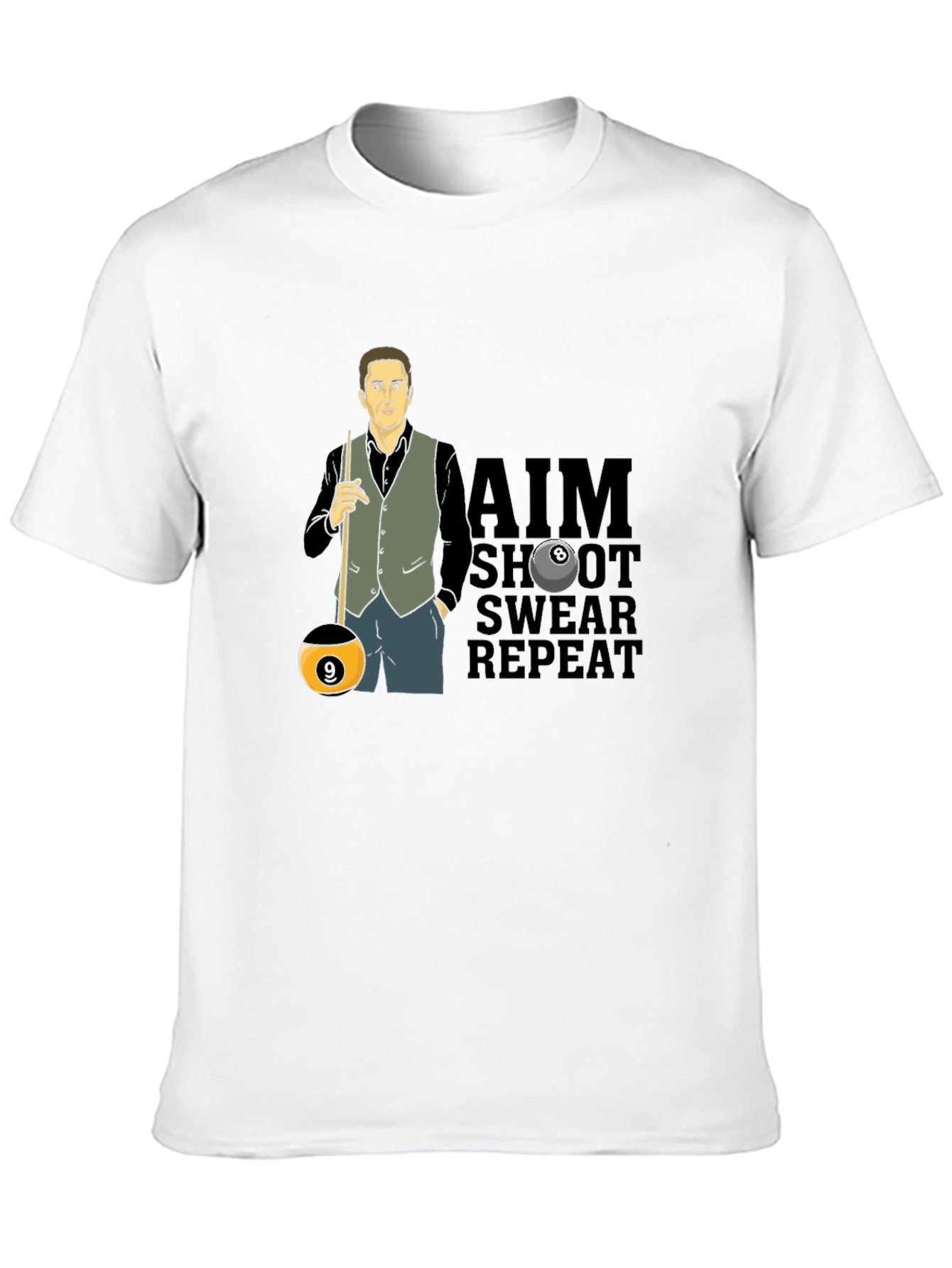 Black Pool Player Graphic Tee - Aim, Shoot, Swear, Repeat! view 10