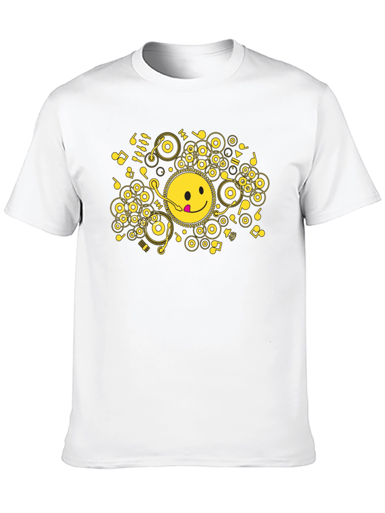 Black Smiley Face Music T-Shirt - Black Cotton Blend Tee view 10