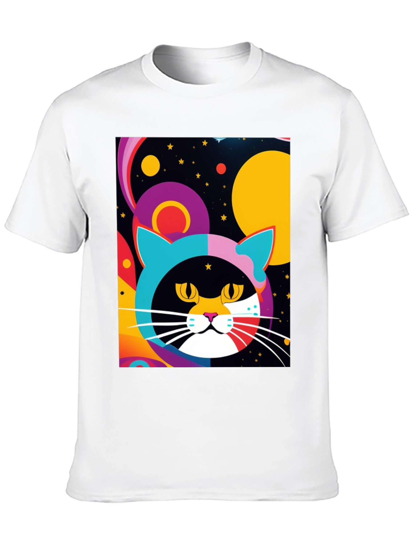Black Psychedelic Cat T-Shirt - Colorful Retro Design view 10