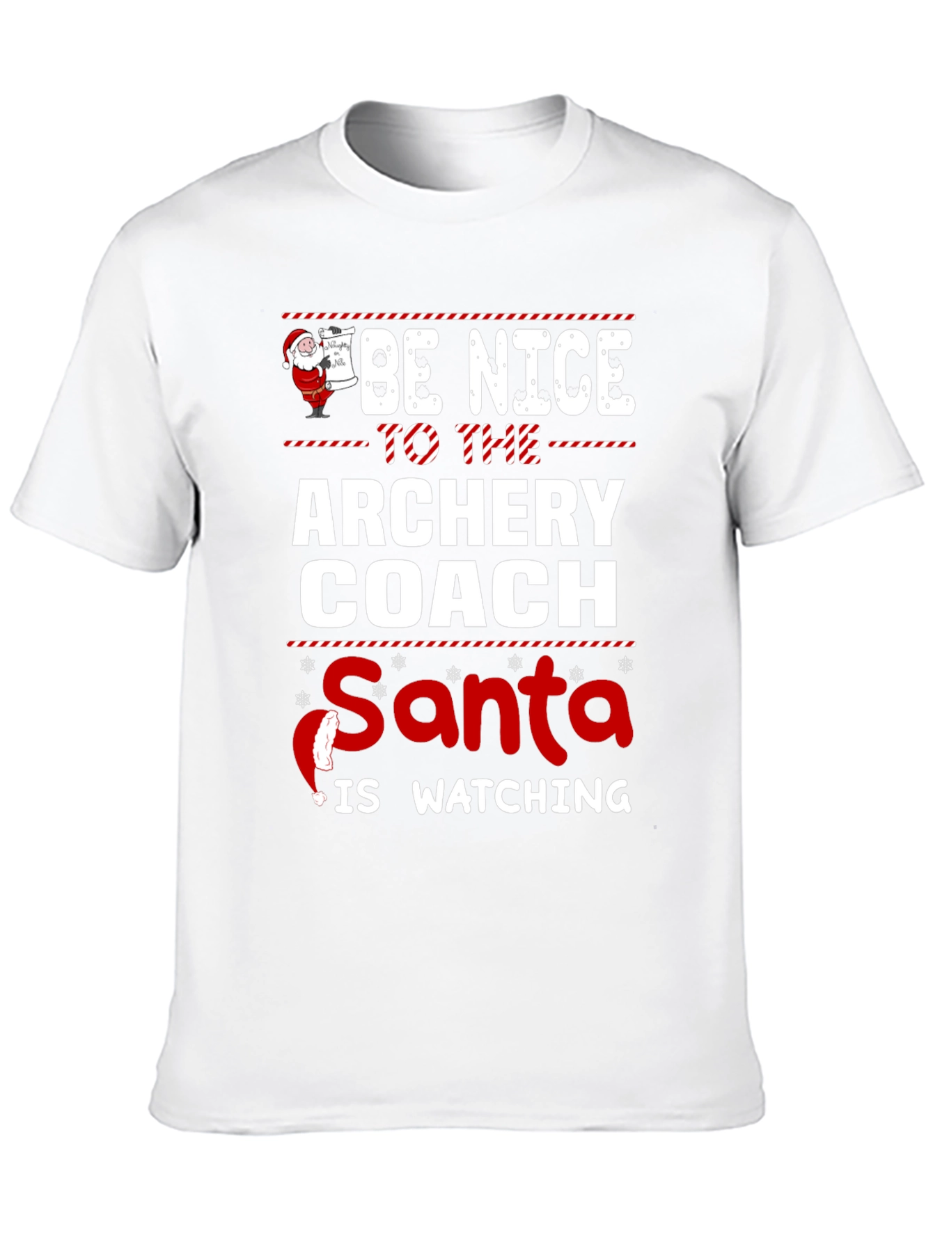 Black Archery Coach Santa T-Shirt - Be Nice Holiday Tee view 10