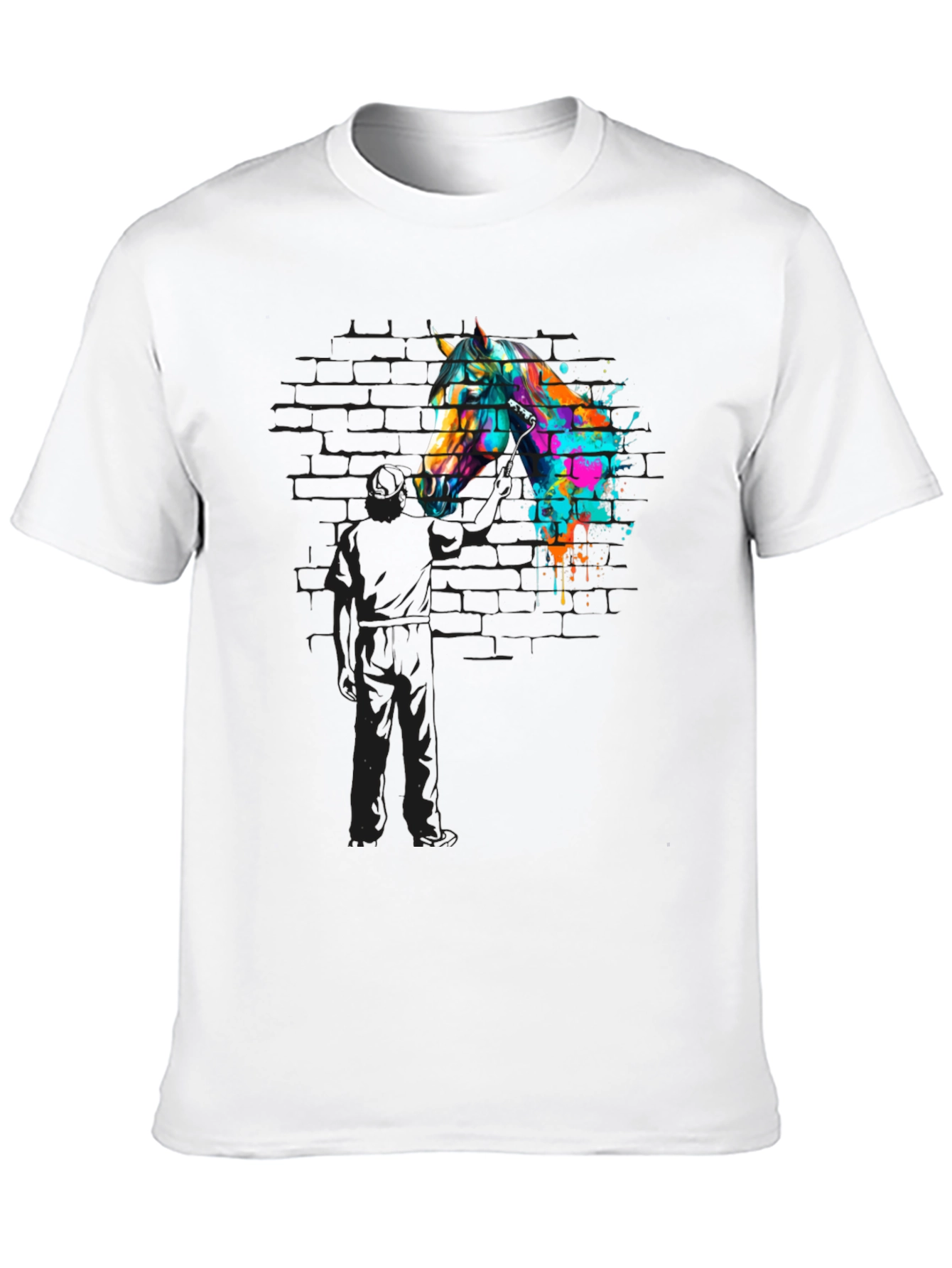 Black Abstract Horse Graphic Tee - Men's Black T-Shirt view 10