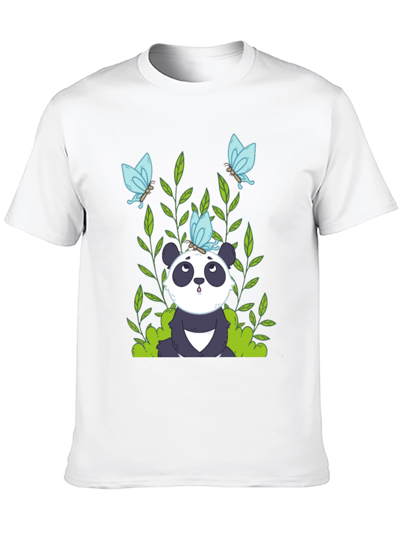 Black Panda and Butterflies Black T-Shirt view 10