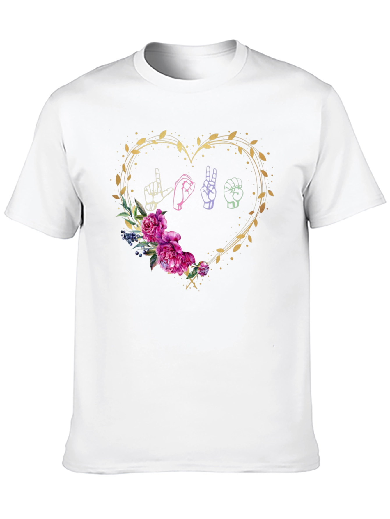 Black Love Sign Language Floral Heart T-Shirt view 10