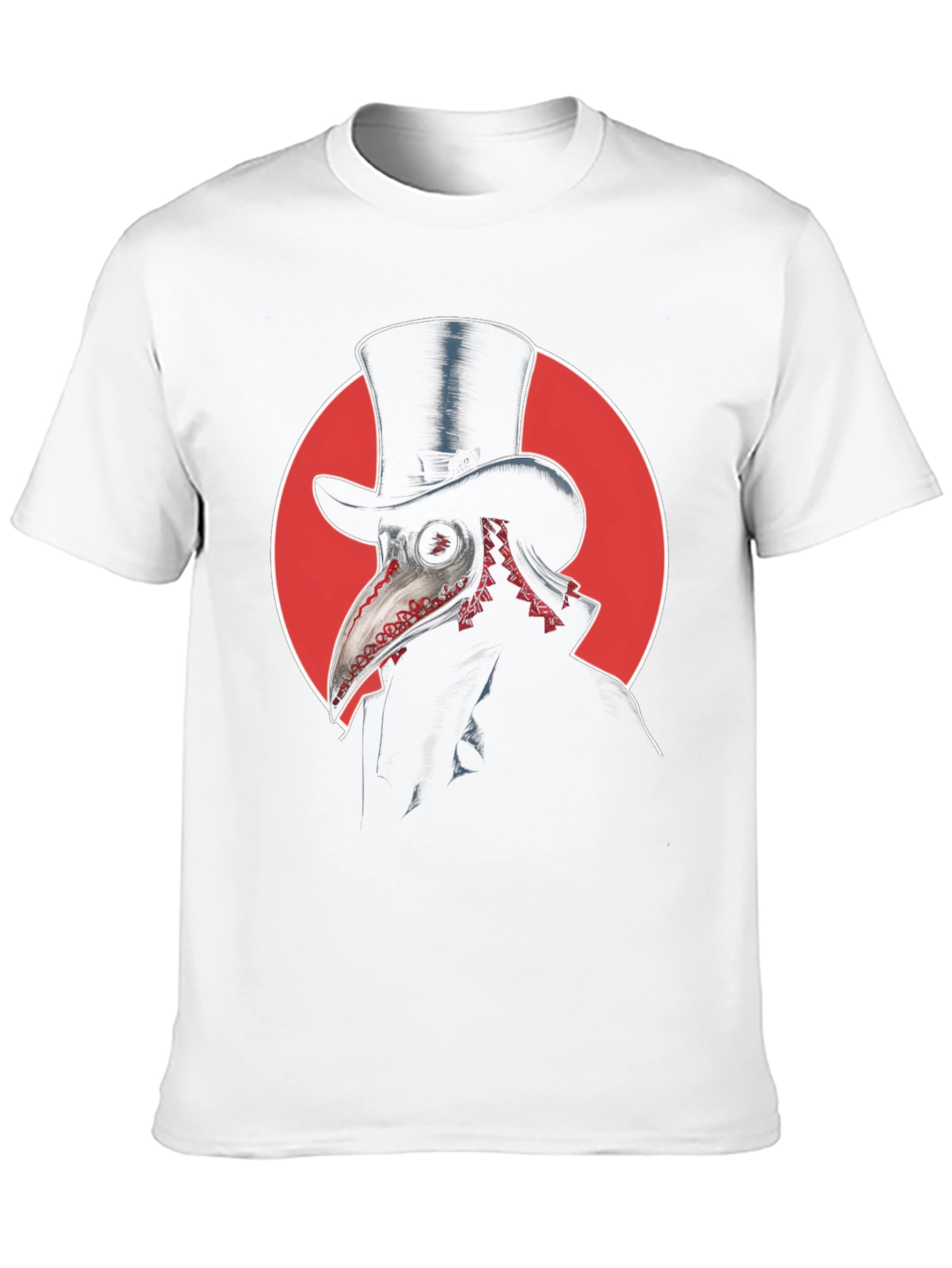 Black Plague Doctor Graphic Tee - Top Hat & Red Circle Design view 10
