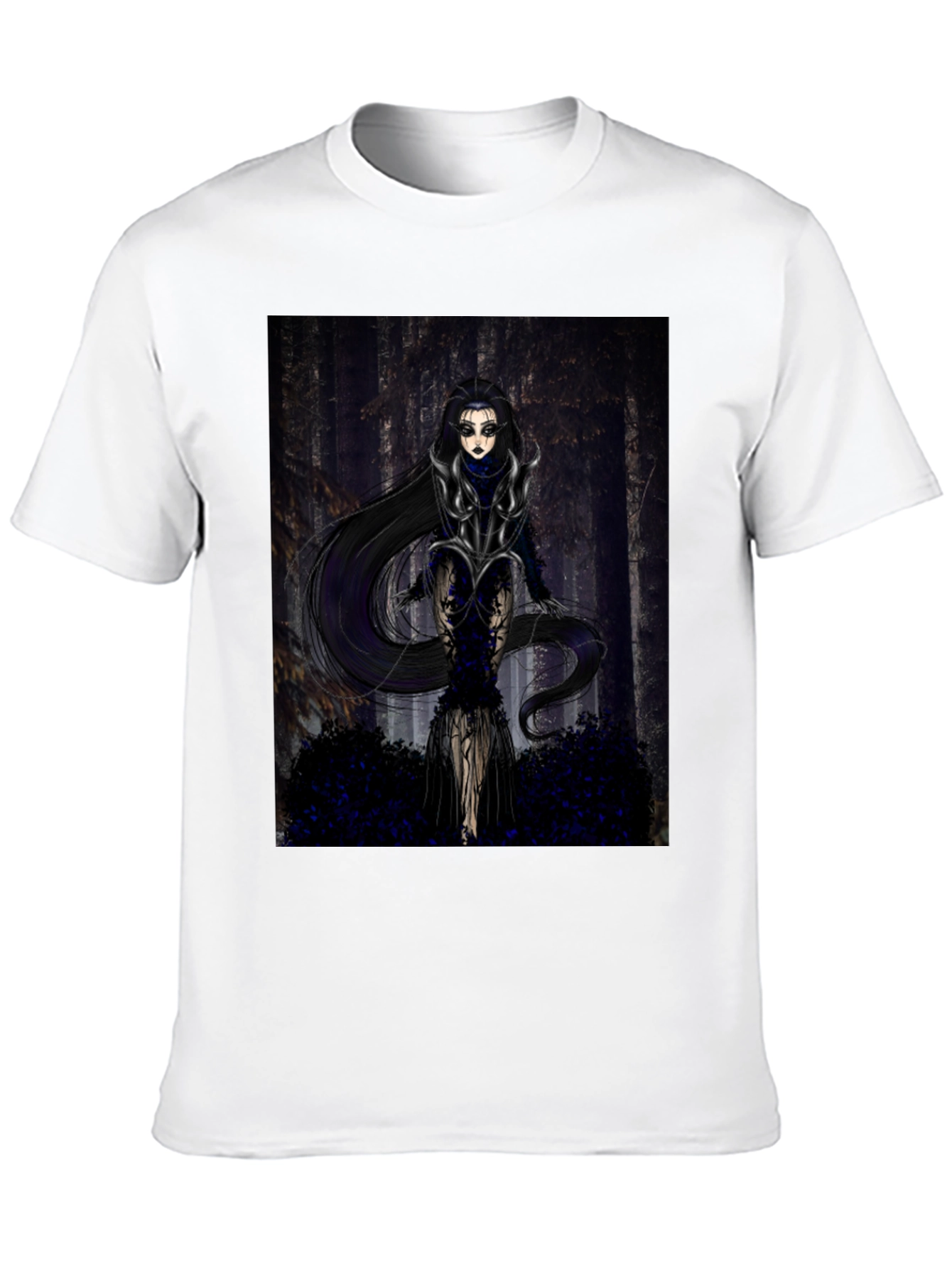 Black Gothic Forest Woman Graphic Print T-Shirt view 10