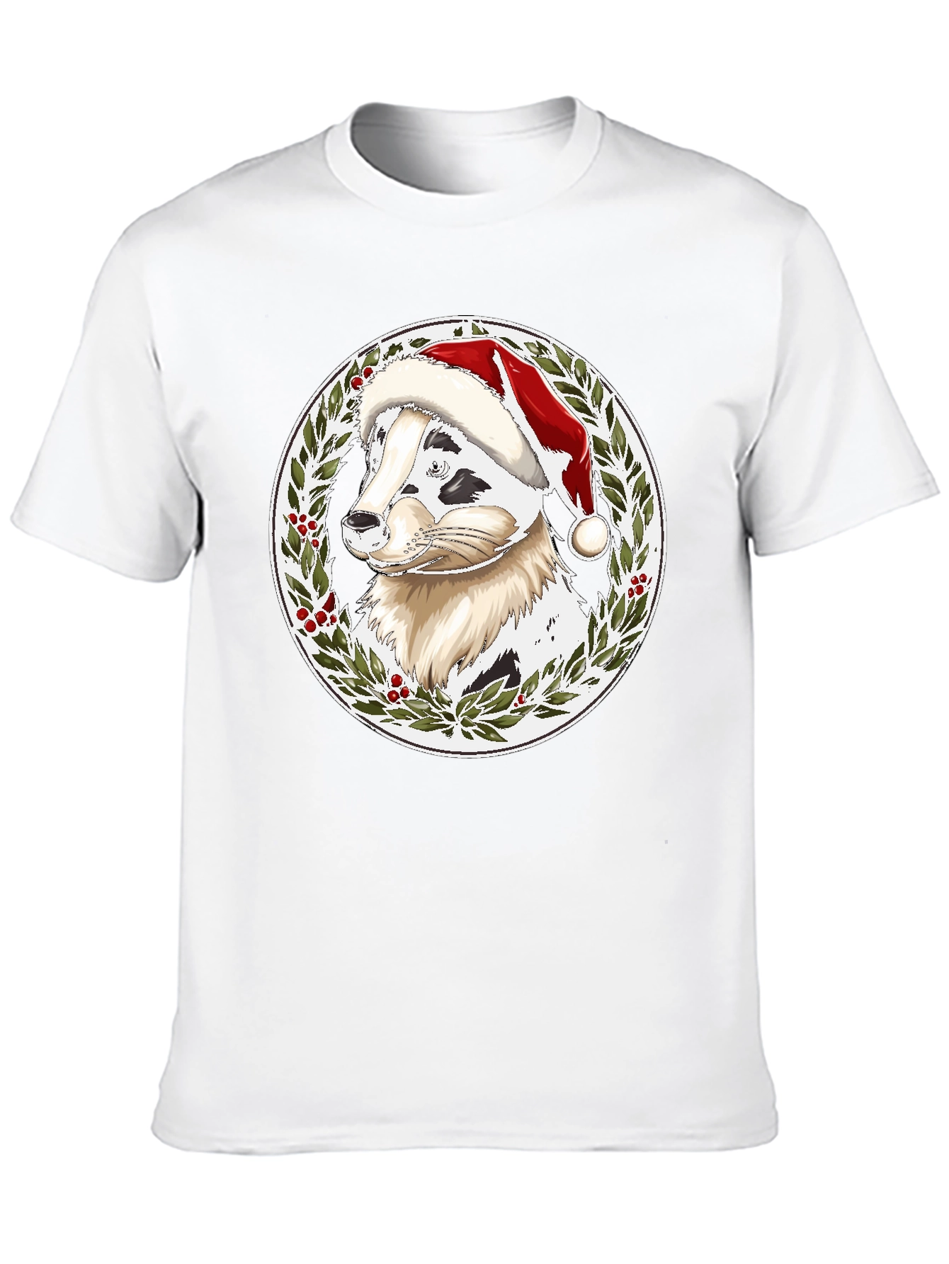 Black Festive Dog Santa Hat T-Shirt view 10
