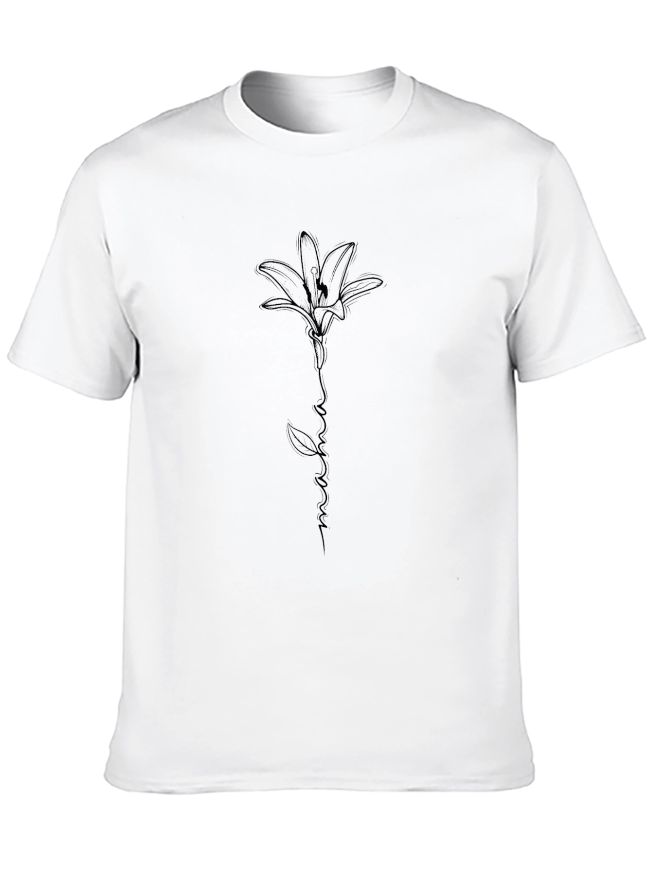 Black Minimalist Lily Line Art Black T-Shirt view 10
