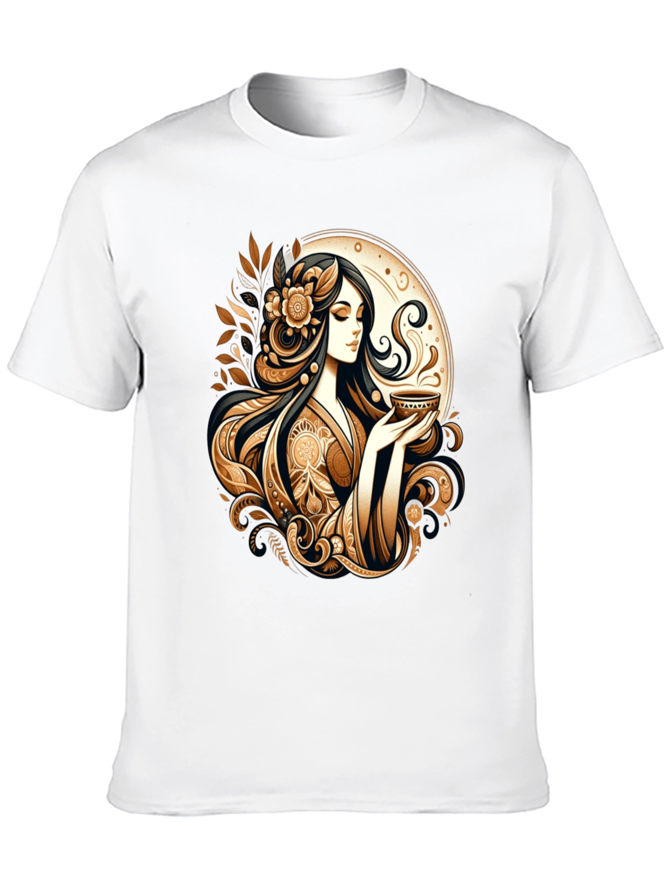 Black Elegant Woman Tea Art Graphic Tee view 10
