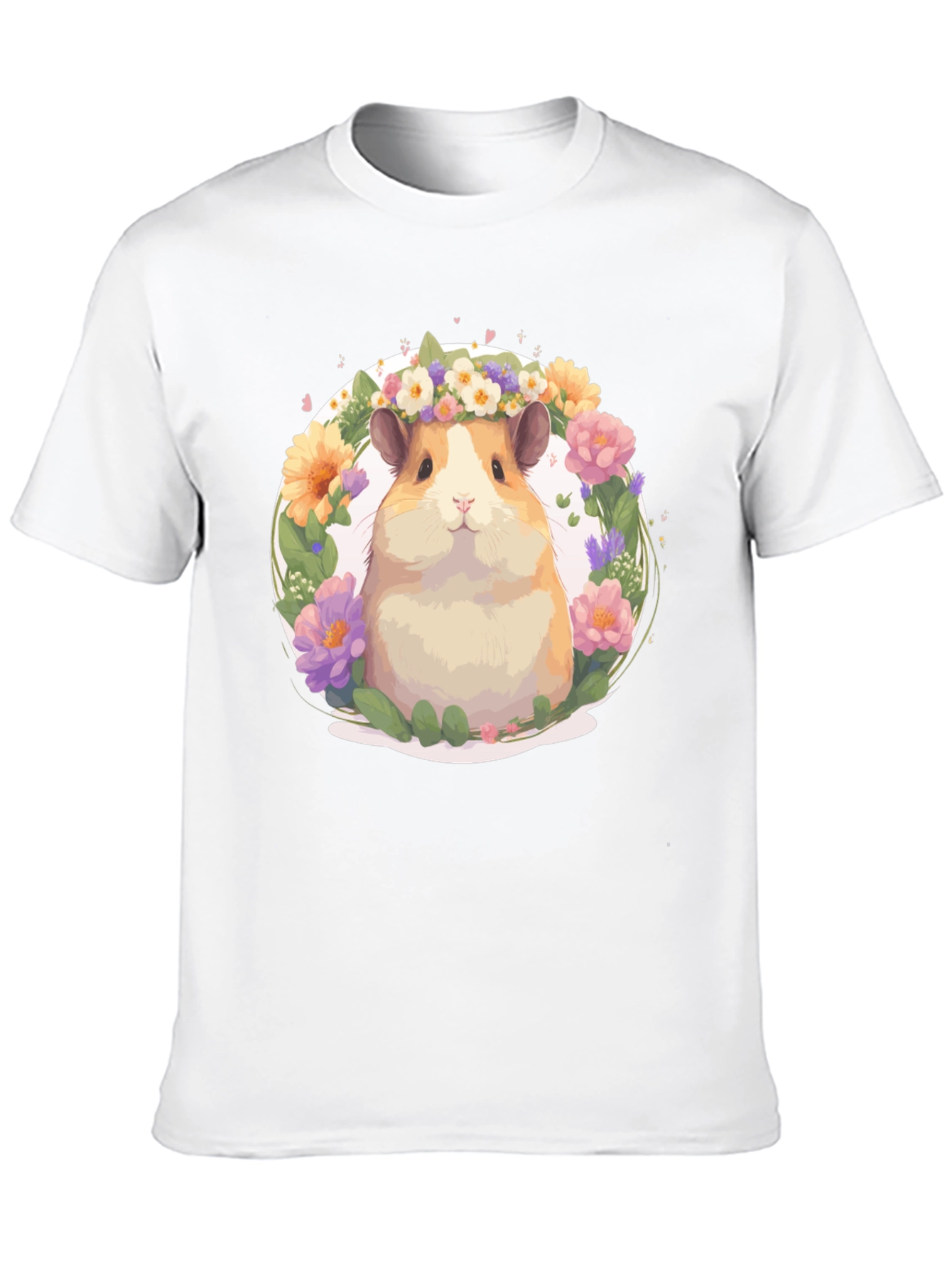 Black Cute Hamster Floral Wreath T-Shirt - Unisex view 10