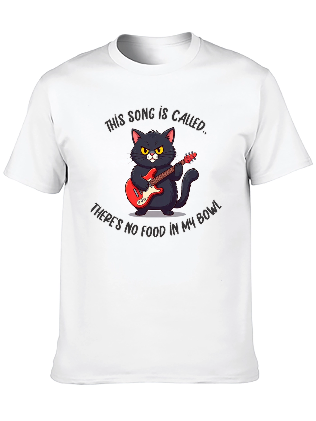 Black Funny Cat Guitarist T-Shirt - "No Food in My Bowl" view 10