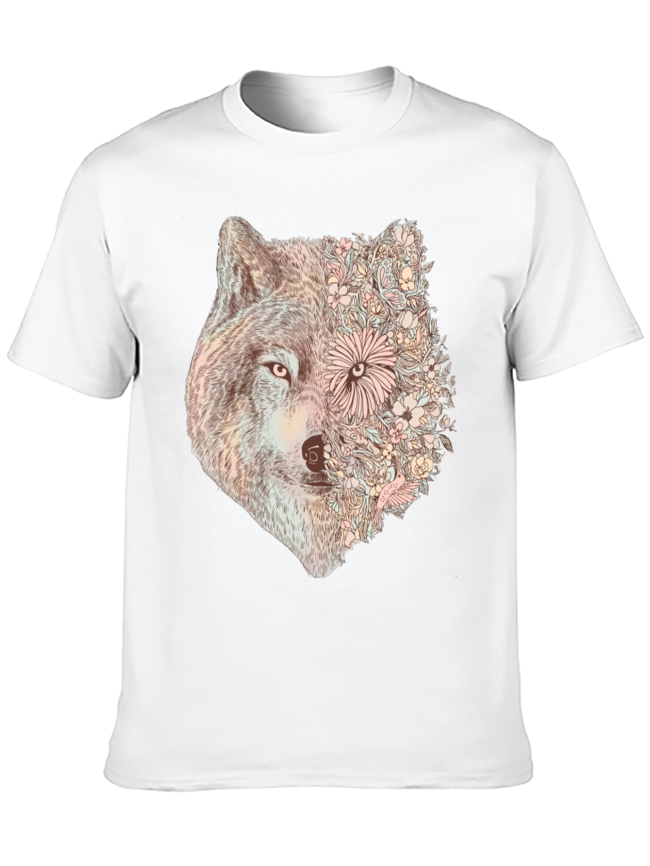 Black Floral Wolf Graphic Tee - Stylish Men's Black T-Shirt view 10