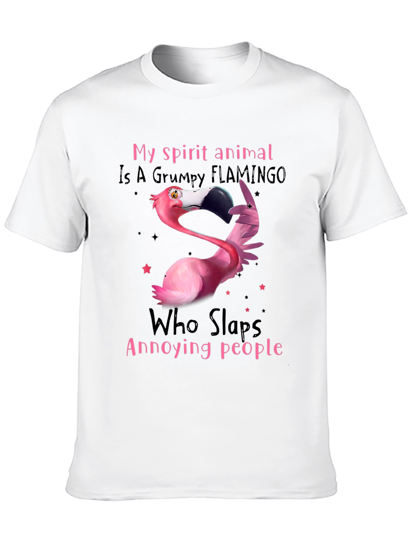 Black Grumpy Flamingo T-Shirt - Slaps Annoying People view 10