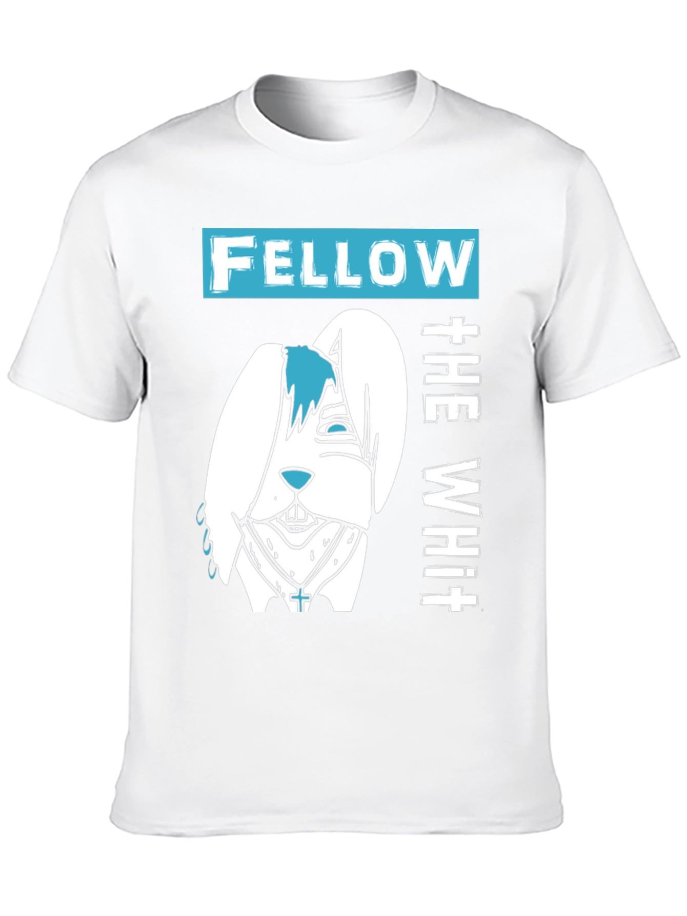 Black Fellow The White T-Shirt with Cartoon Bunny Design view 10