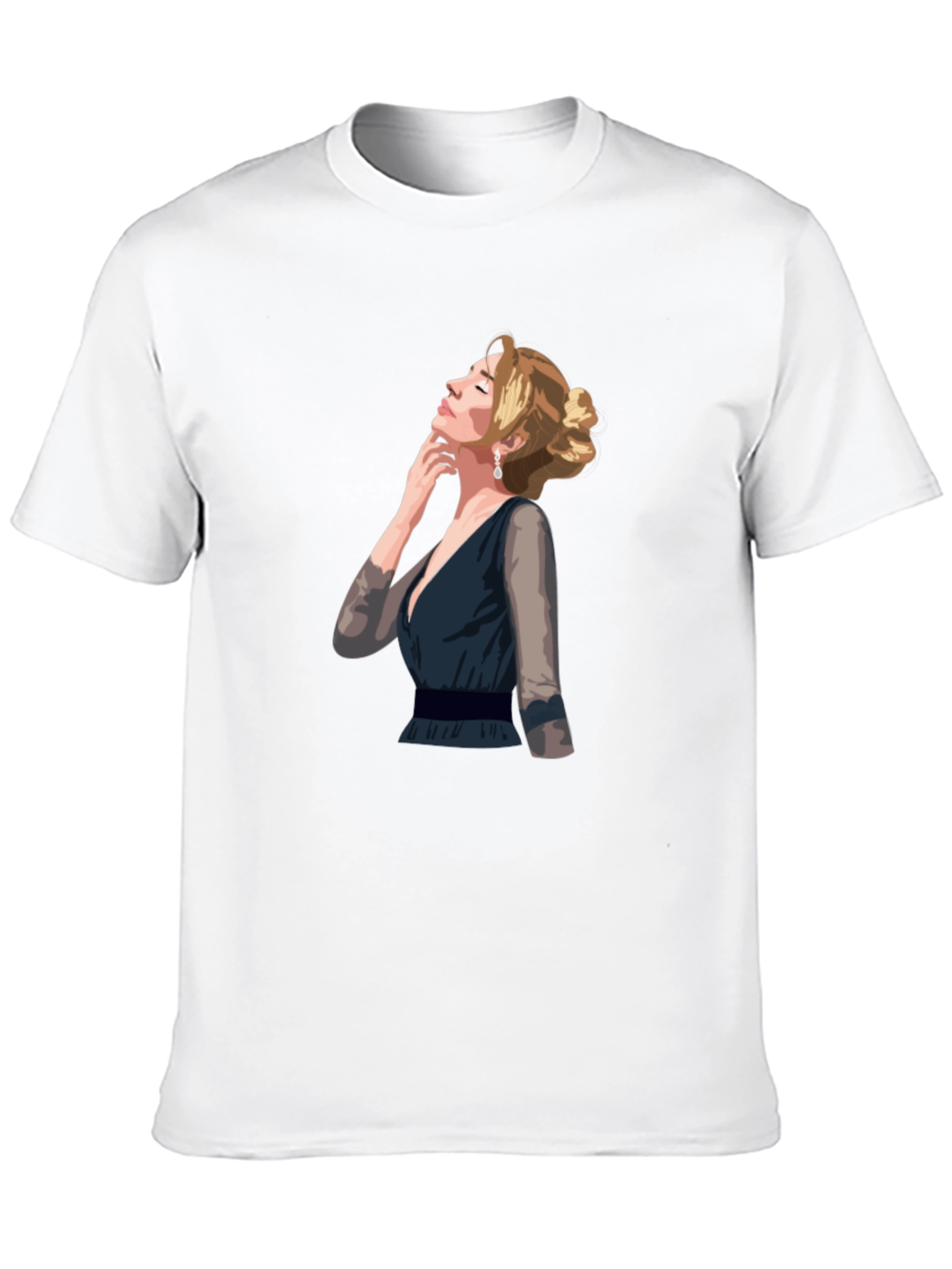 Black Elegant Woman Graphic T-Shirt - Stylish Crew Neck Tee view 10