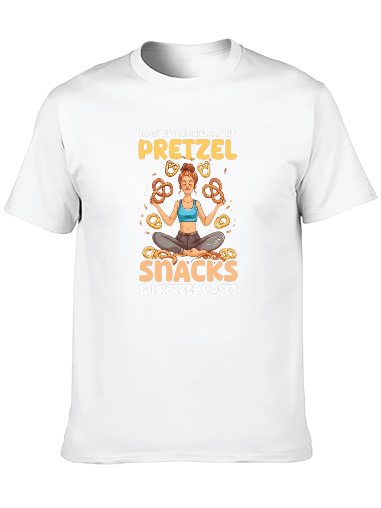 Black Pretzel Lover T-Shirt - Snacks & Yoga Poses view 10