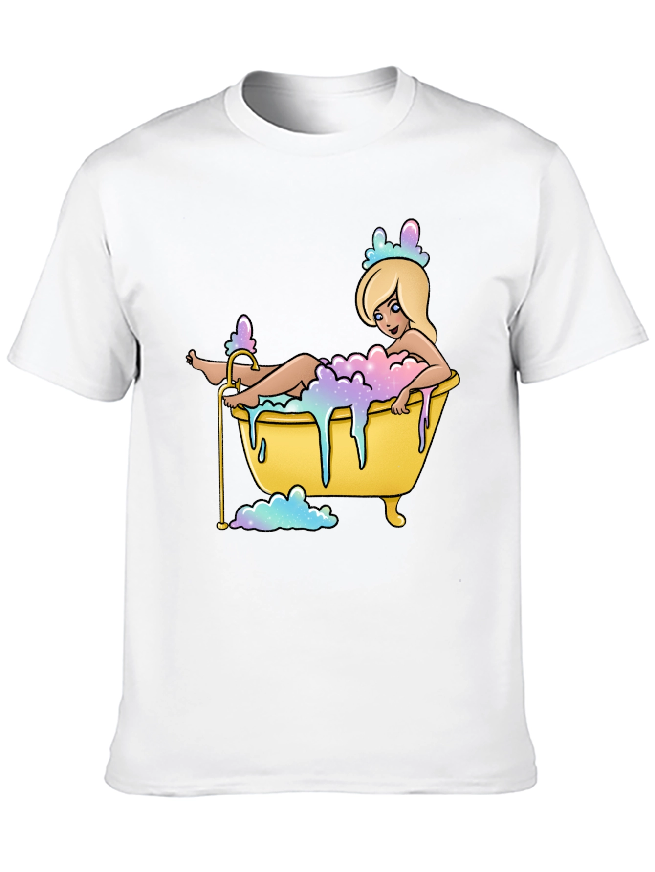 Black Cartoon Girl Bathtub T-Shirt - Black Cotton Tee view 10