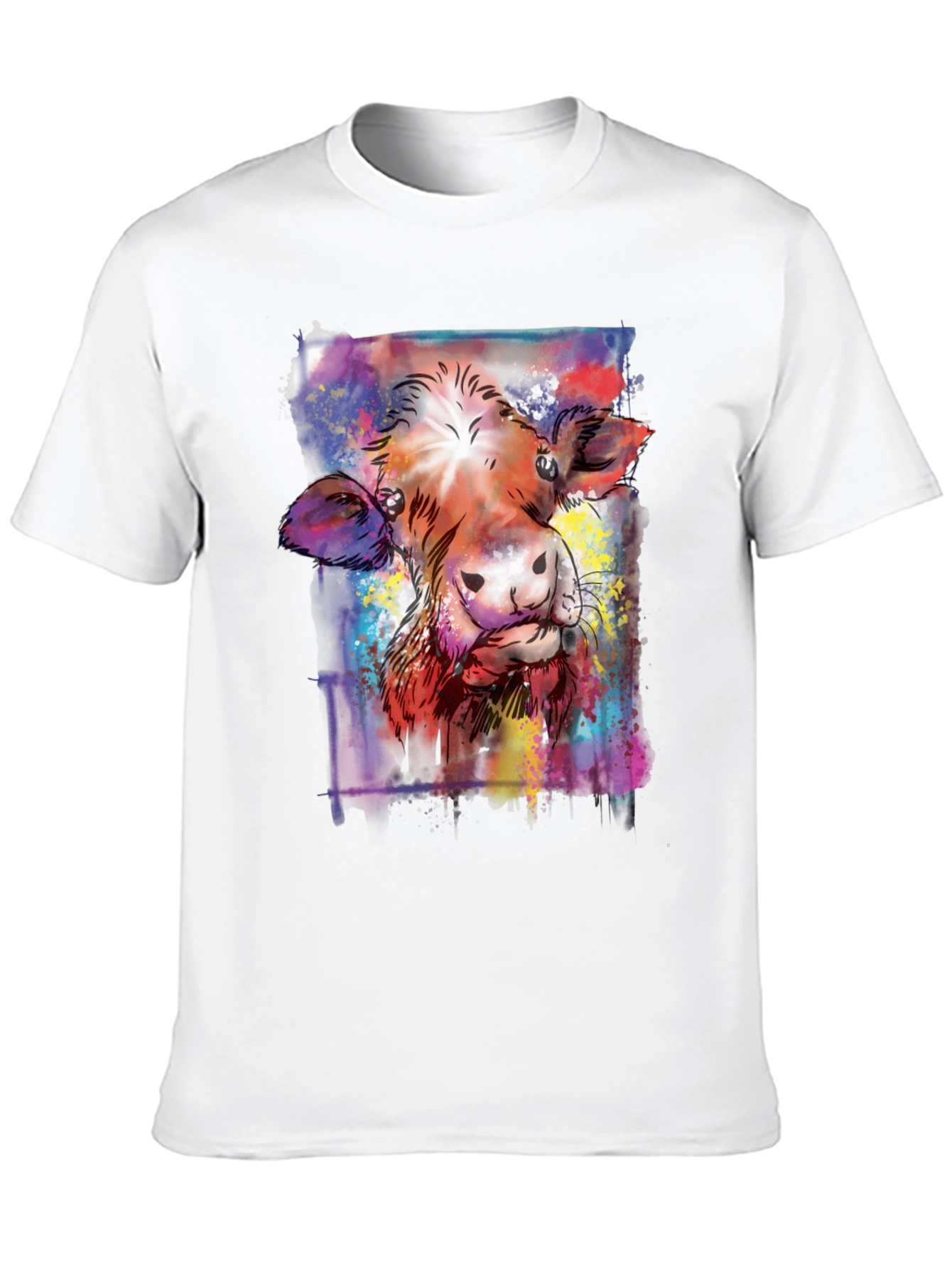 Black Colorful Cow Art Graphic Print Black T-Shirt view 10